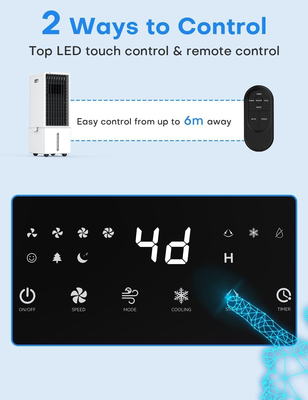 Portable Air Conditioner, 4-IN-1 Windowless Air Conditioner W/12L Tank for 24H Cooling, 4 Modes&4 Speeds,Led Display, Waterless Alert System, 12H Timer, Evaporative Air Cooler for Room image number 1