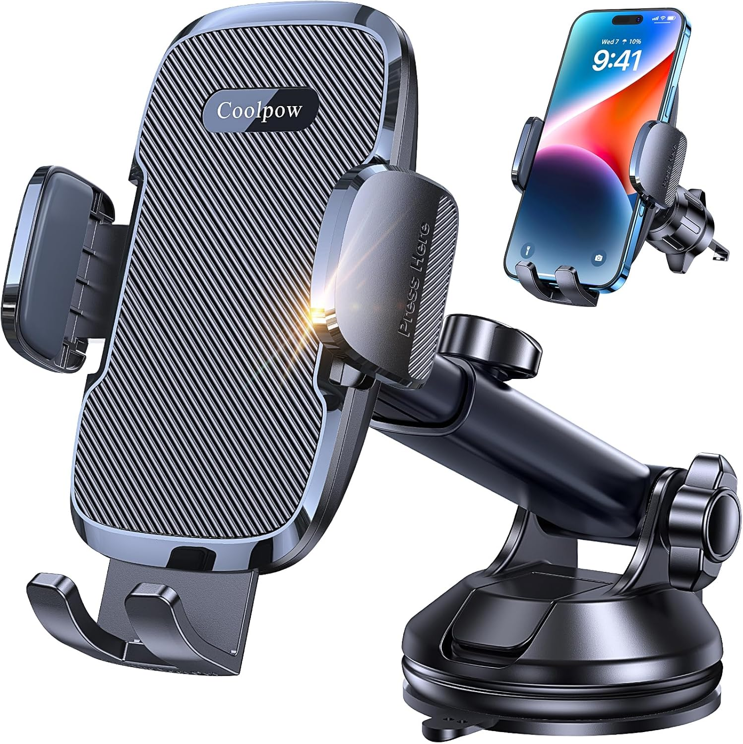 Phone Holder Car [Military Grade Suction Ultra Strong Base] Cell Phone Car Holder 3 in 1 Dashboard Windshield Air Vent image number 5