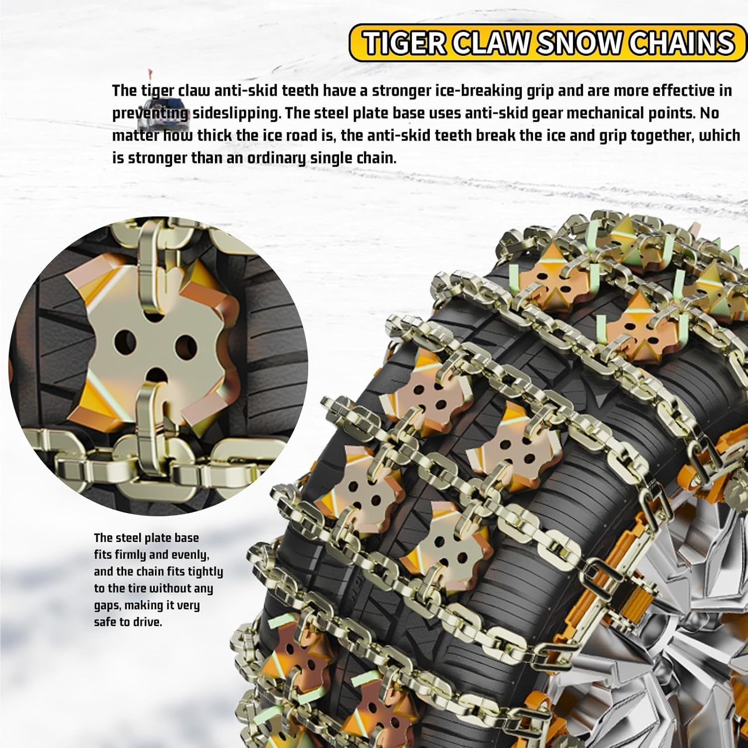 Heavy Duty 8-Pack Snow Chains ，Universal Fit for Cars, 4Wds & Suvs ，Tyre Width 175-265Mm (6.8-10.4 Inch) image number 3