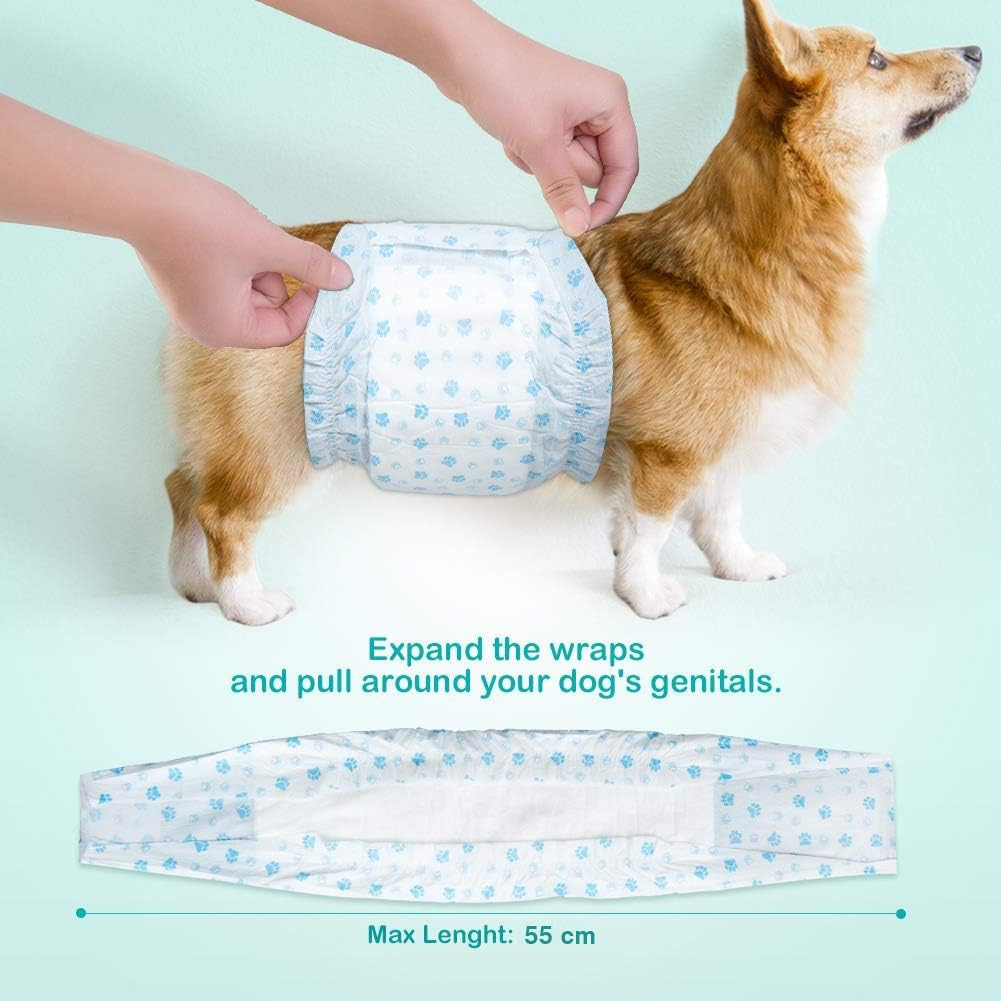 Dog Diapers Male, Disposable Male Dog Wraps Pack of 50, Ultra Absorbent Doggie Diapers, Rapid-Dry Leak-Proof Puppy Diapers, Wetness Indicator Excitable Urination Incontinence, Medium image number 4