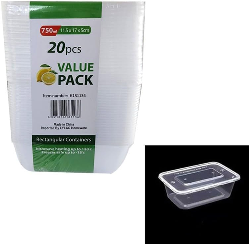 LYLAC 750ML Takeaway CONTAINERS PK20