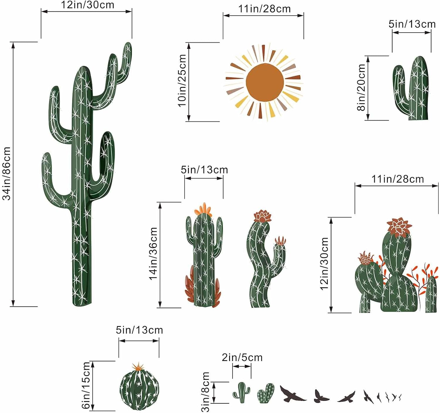 Amimagen Boho Cactus Wall Stickers - Green Plants Tropical Desert Cacti Wall Decals - Bedroom Living Room Sofa TV Background Home Wall Decor image number 2