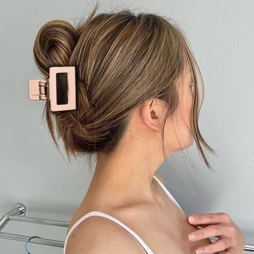 Bmobuo 4Pcs Hair Accessories: Matte Square Claw Clips for Thick Hair, Small Banana Clips for Women