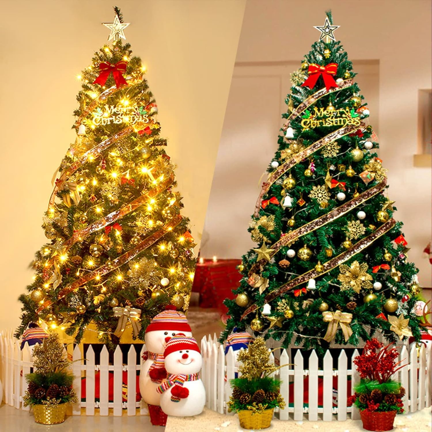 Christmas Tree Ribbon Fairy Lights, 19Ft/6M 60 LED Shining Ribbon String Lights, Waterproof Battery Operated Xmas Tree Lights for New Year Party Decorations Indoor Outdoor Ornaments (Gold 6M) image number 2