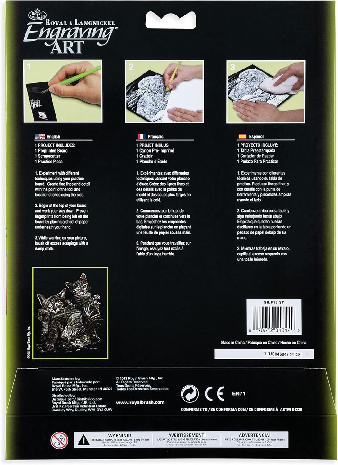 Royal & Langnickel Silver Engraving Art A4 Size Tabby Cat and Kittens Designed Painting Set image number 4