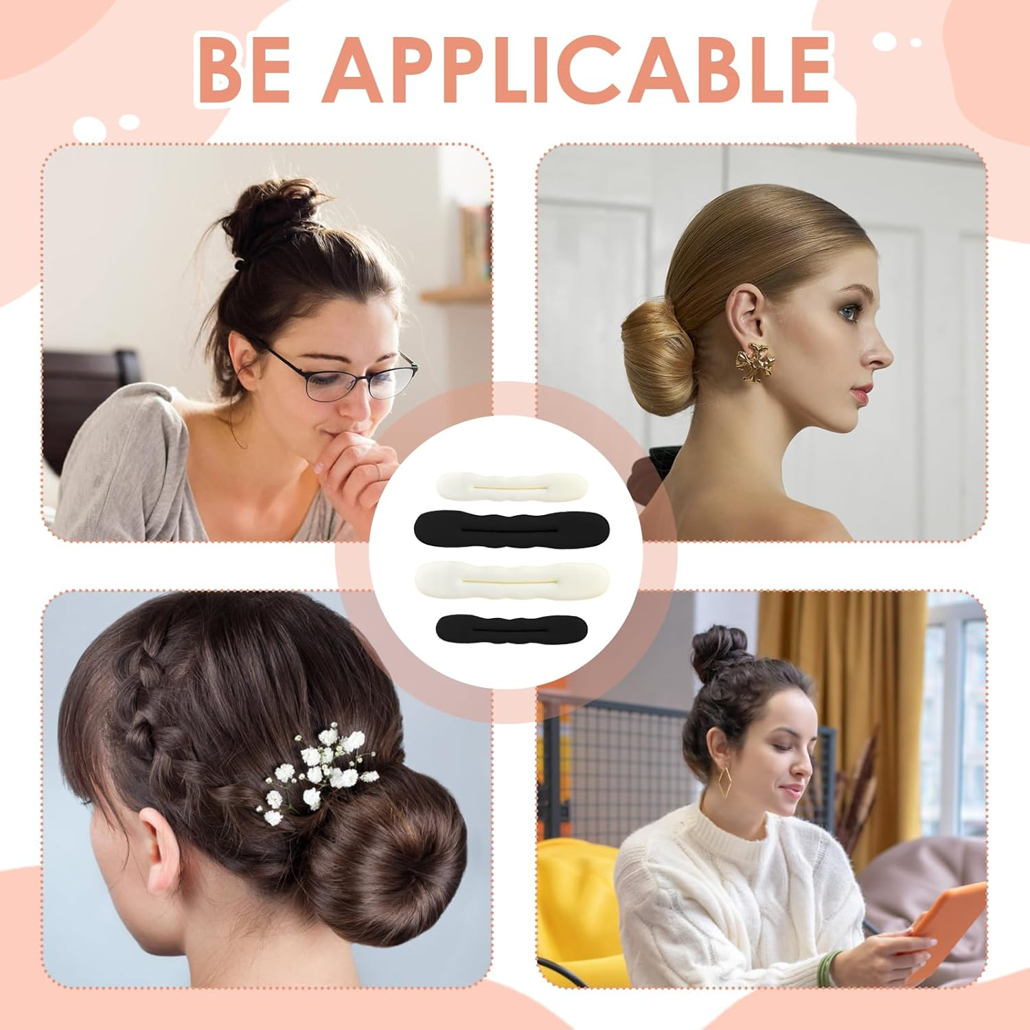 Bun Pillows, Pack of 4 Magic Hair Bun Maker, Girls Ladies Hair Styling Tool, Updo Accessories for Women, Girls, Women, Children, Ballet image number 1