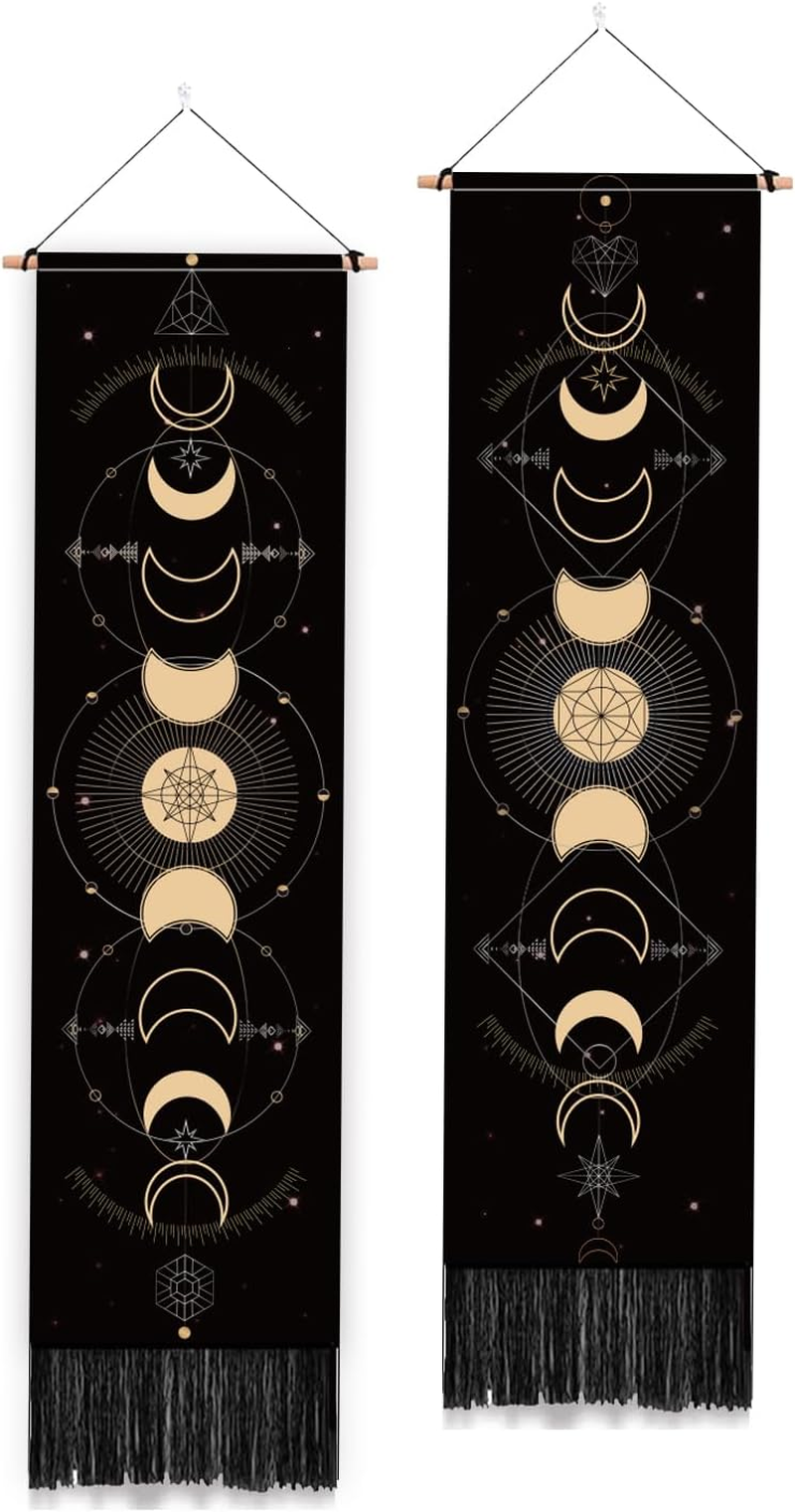 PLIGREAT 2 Pack Moon Tapestry Mushroom and Botanical Tapestry with Tassels Vertical Bohemian Wall Hanging Aesthetic Floral Wall Tapestries for Bedroom Living Room Dorm Room Narrow Home Decor