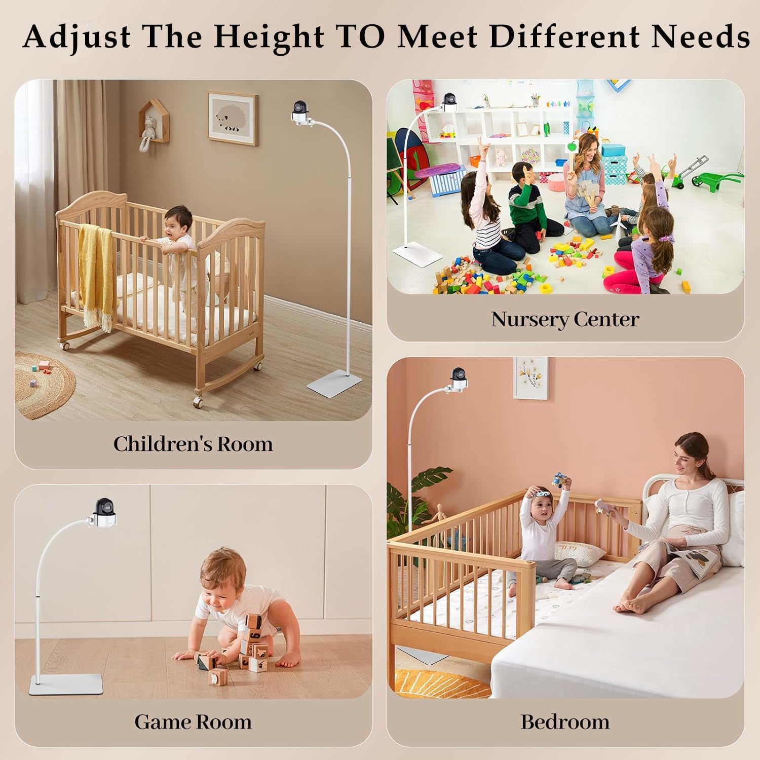 Baby Monitor Floor Stand - Adjustable Height, Universal Stand for Most Camera With1/4 Screw, 360&deg; Rotating Non-Slip Base, Safe and Sturdy Nursery Camera Stand image number 3