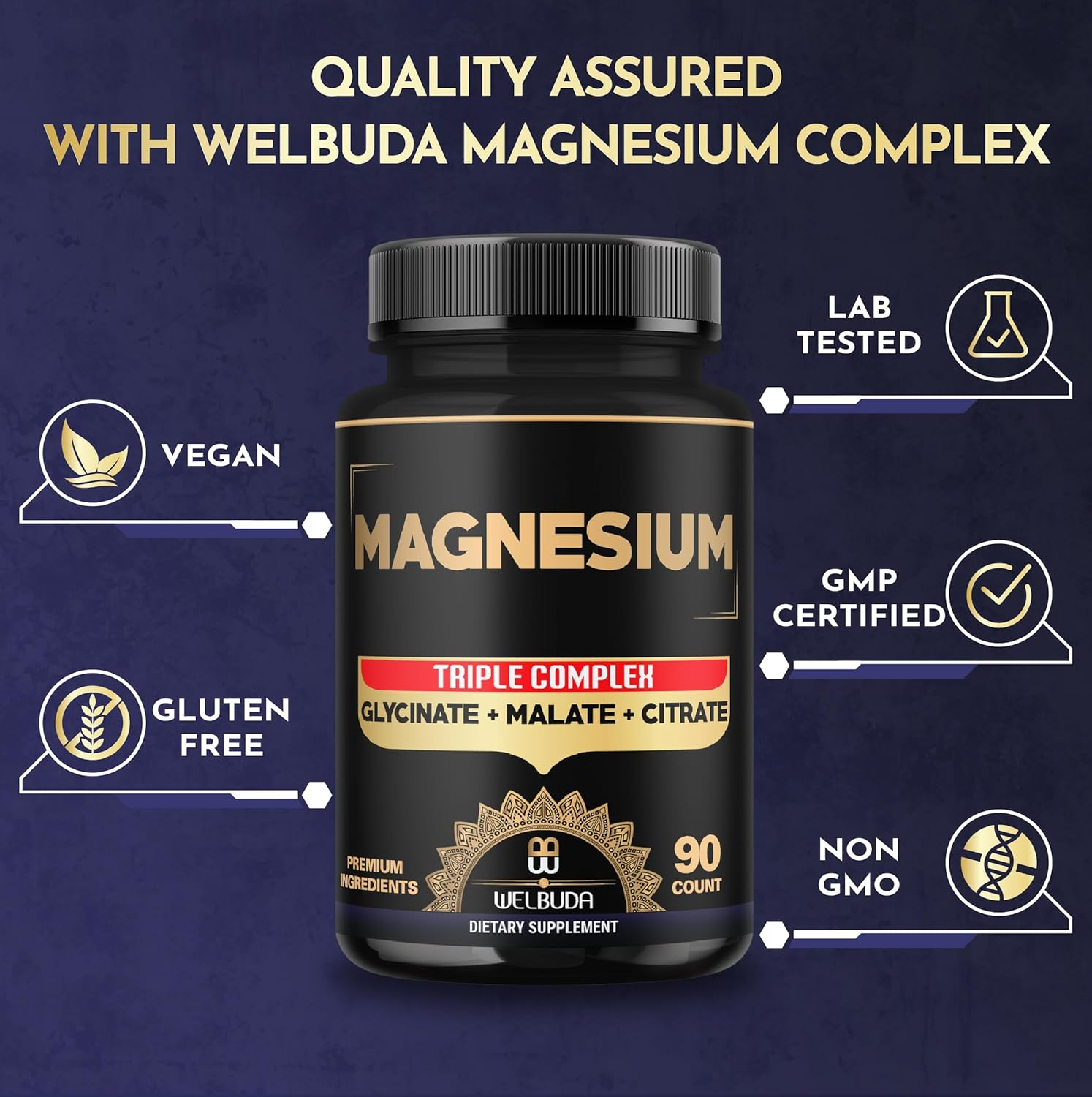 1000Mg Premium Magnesium Complex as Magnesium Glycinate, Malate, & Citrate - Restful Mood & Immune System - Wellness Supplement Contains 90 Capsules image number 6