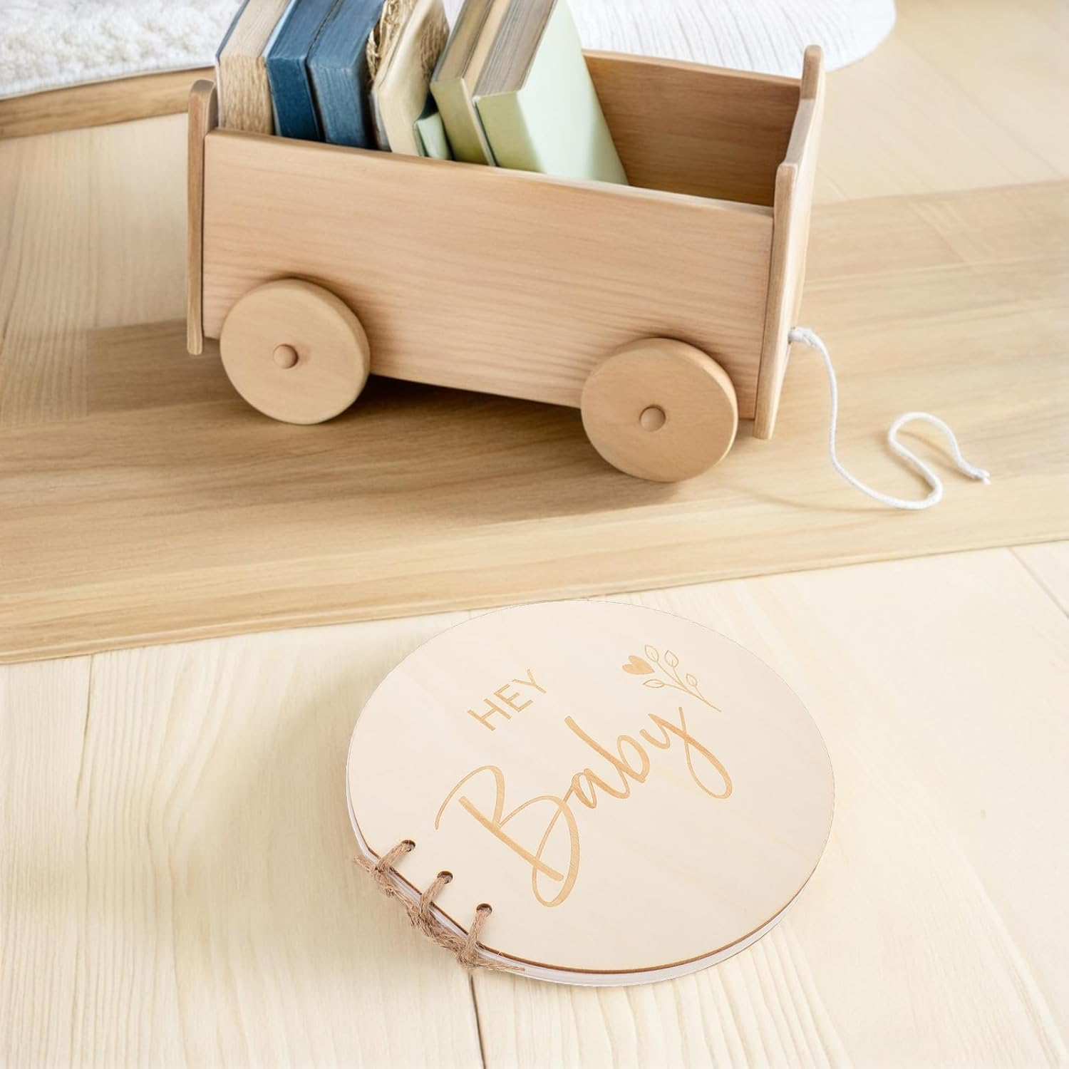 PLAFOPE Natural Wood Baby Shower Guest Books Baby Shower Sign-In Book, Blank Keepsake Memory Album for Party Celebrations image number 4