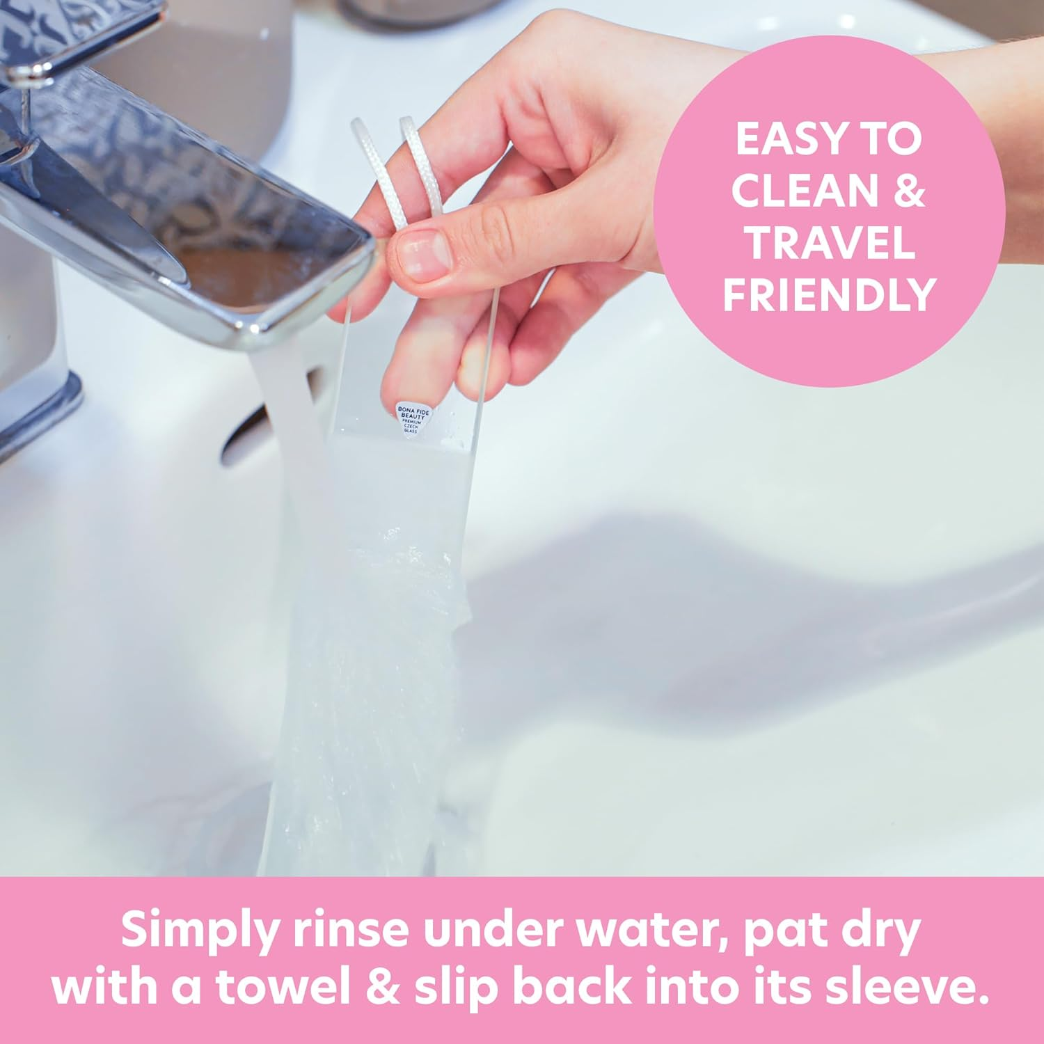 Bona Fide Beauty Czech Glass Foot File with Protective Sleeve, Dual-Sided High Grit Foot Rasp, Foot Scraper with Cord in Clear Color image number 5