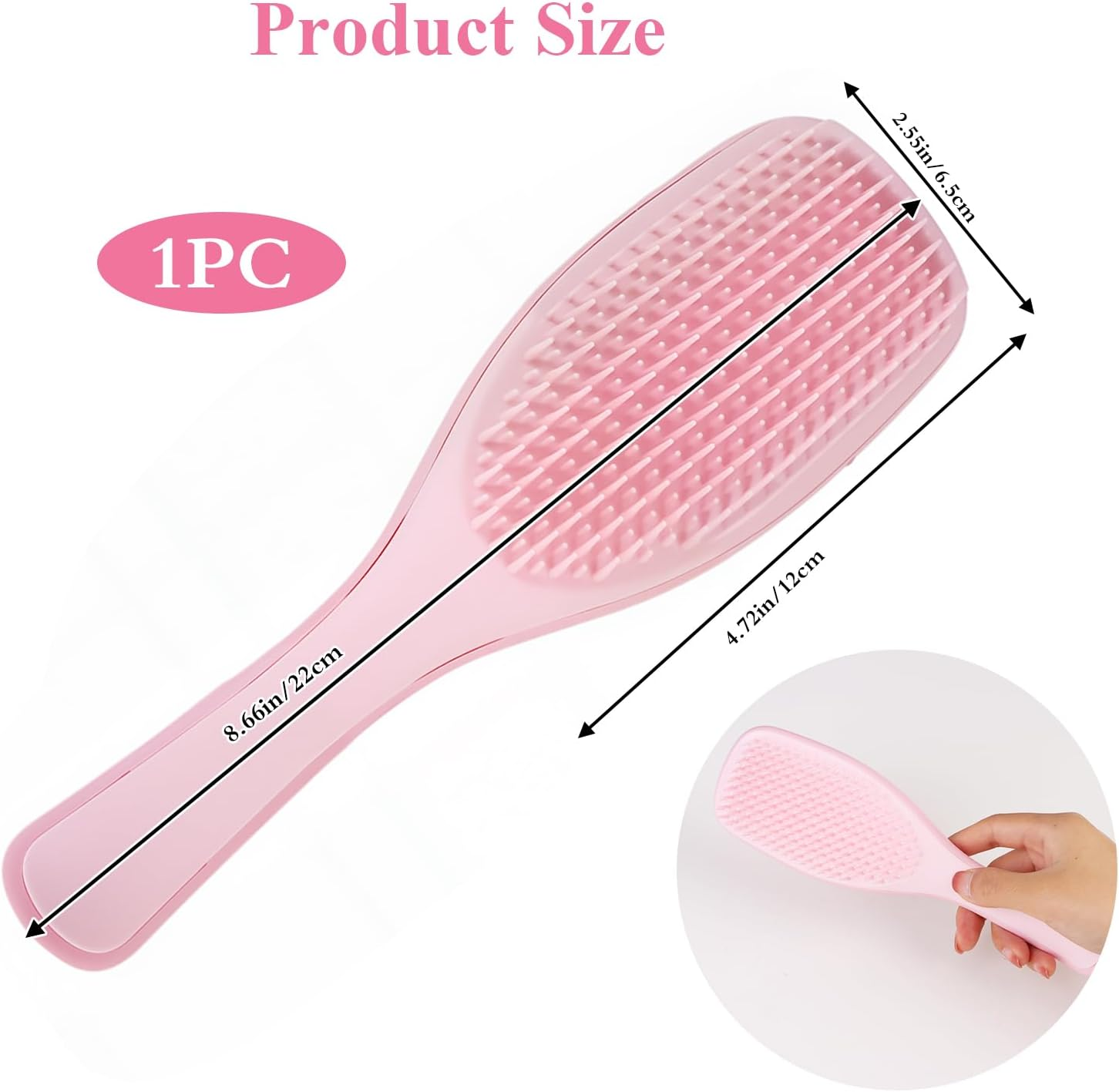 Hair Brush Wet Detangler Hairbrush Curly Hair Brush Defining, Volume Brush for Curly Hair, Detangling Hair Brush Gentle on Wet Hair Two-Tiered Teeth Comfortable Handle Hair Brush for Girl Women(Pink) image number 4
