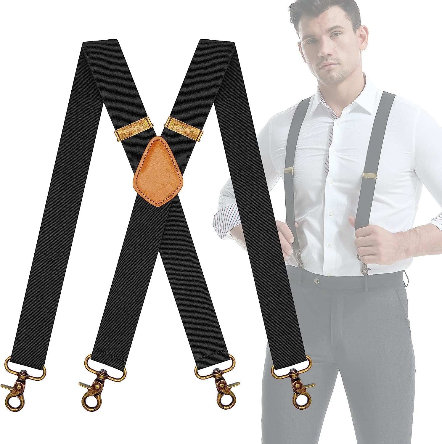Wide Men'S Adjustable Elastic Suspenders - X-Shape and Y-Shape Clip-On Braces for Unisex Use image number 1