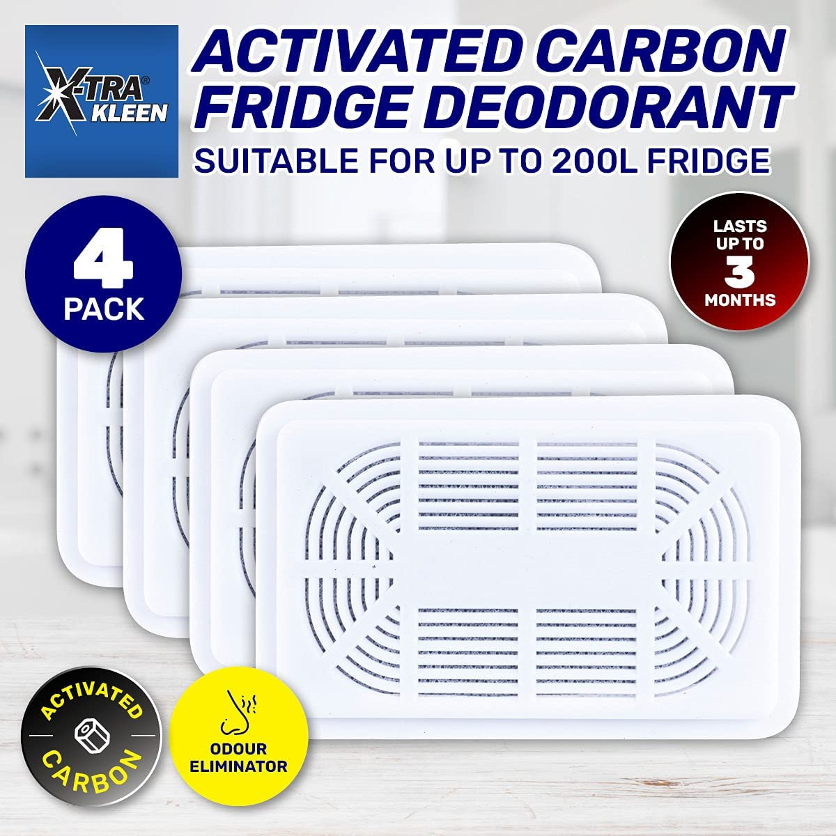 [4PCE] Xtra Kleen Carbon Fridge Deodorant, Activated Charcoal for Long-Lasting Performance, Eliminate Fridge Odors for Fresh and Clean Food Storage image number 5