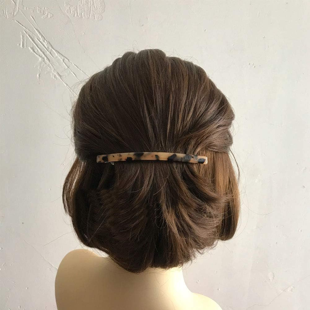 Luckycivia 2 Pack Hair Barrette, Long and Thin Handmade Celluloid Onyx Hair Clip, Elegant Automatic Hair Clip, Barrette Ponytail Holders for Women/Girls - 4 Inches image number 6
