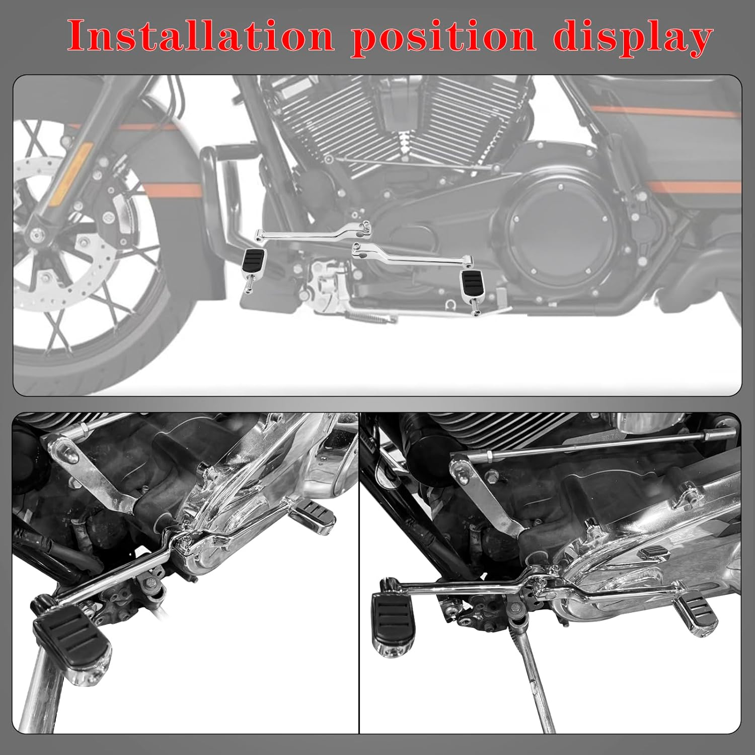 LDJXDADI Heel Toe Shifter Lever Pegs,Front Rear Shift Peg Fit for Harley Touring Street Glide Road King Road Glide Electra Glide 1988-2024, FL Softail 1986-2017, Trike 2008-2024 Chrome image number 4