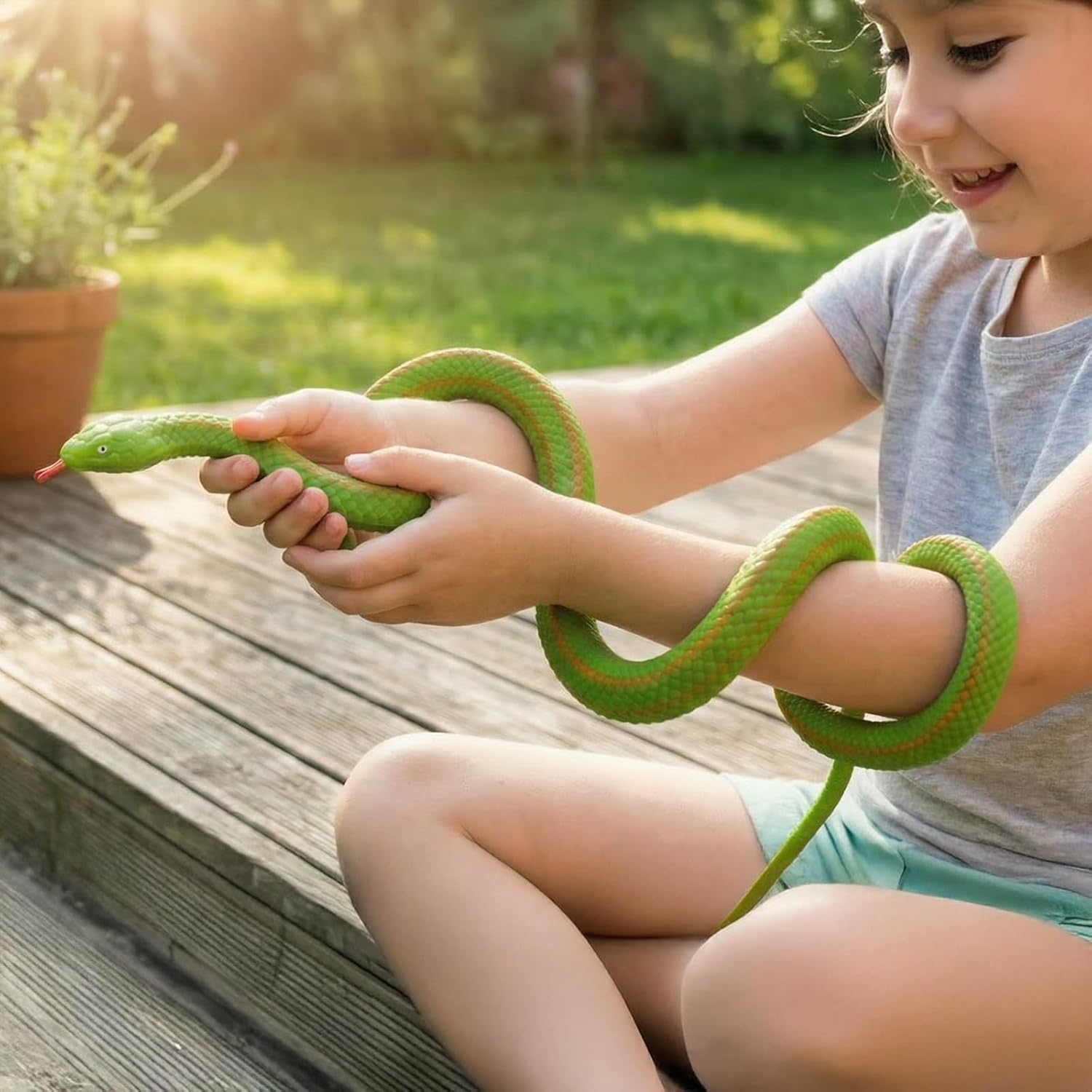 BOHS Elastic Rubber Green Snake- Stretch & Swing - Easy Camouflage - Prank Toy Scary Fake Lifelike Animal Model - 130 CM / 4.2 Feet image number 1