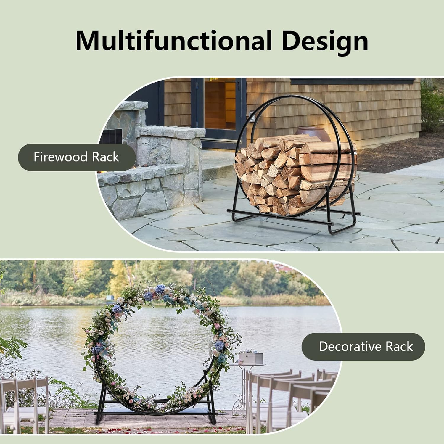 Costway 30" Tubular Steel Log Hoop Firewood Storage Rack Holder round Display