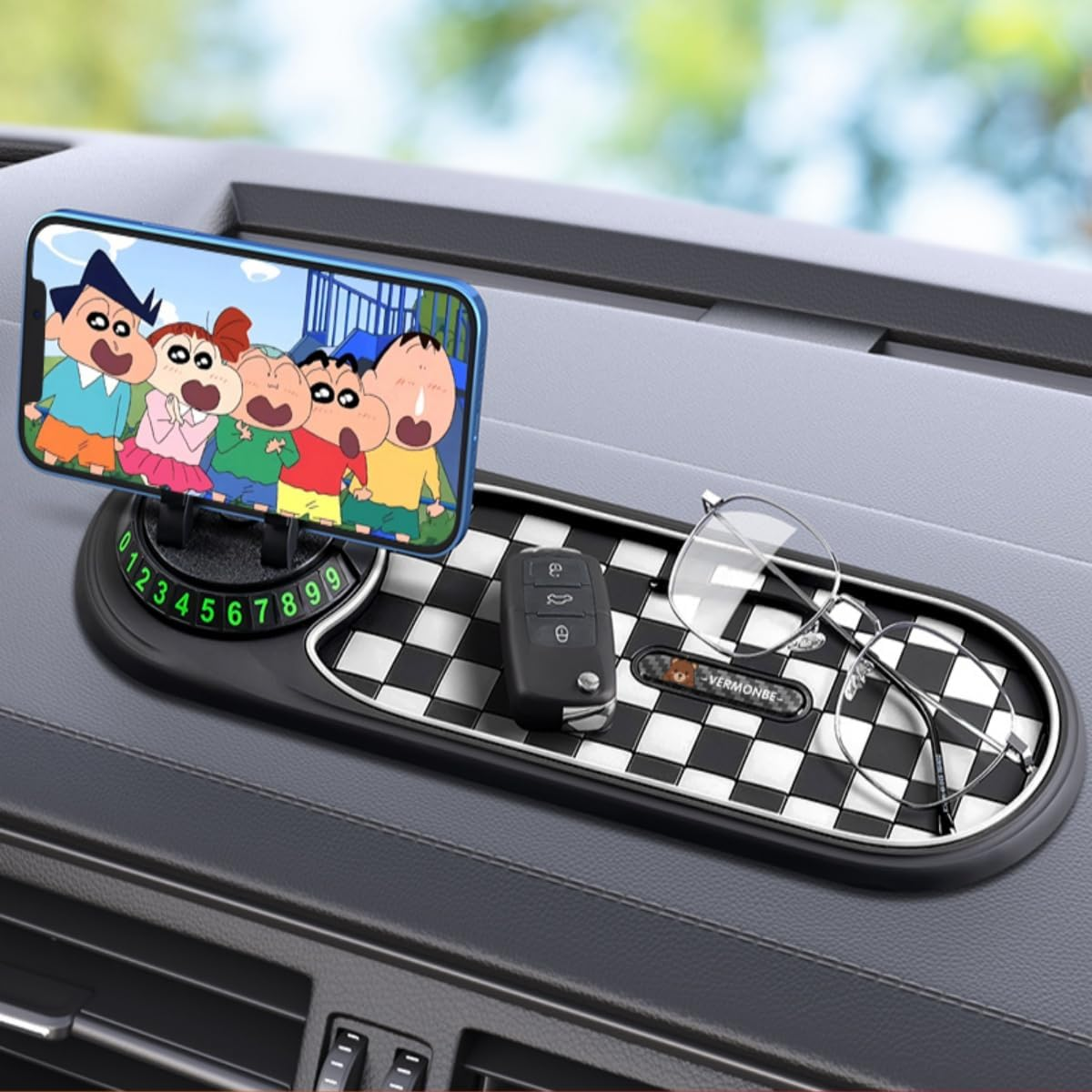 Mobile Phone Stand Holder,360&deg; Adjustable Dashboard Stand with Anti-Slip Pad,Mobile Phone Holder for Car,Includes Parking Number Plate,Car Holder Mobile Phone,Car Mount. image number 6