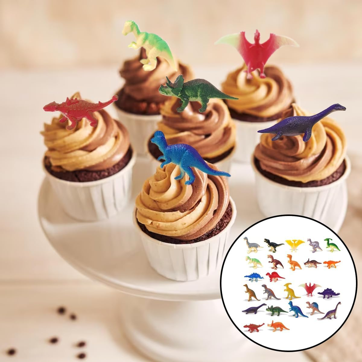 WELANE Dinosaur Figure, 24 PCS Mini Rainbow Dinosaur Toy Set for Birthday Gifts, Party Decorations, Cake Toppers (6Cm/2.3In) image number 2