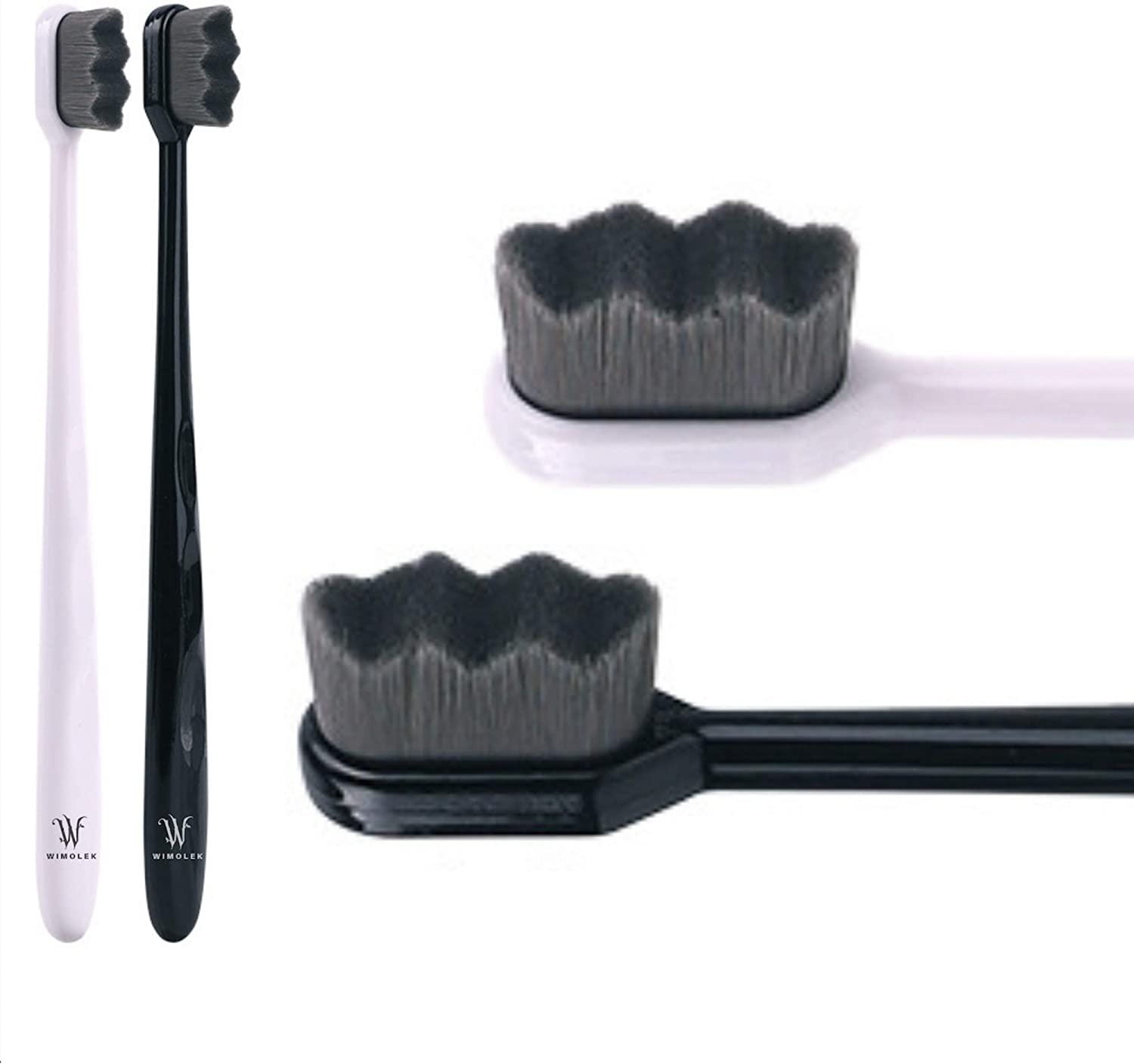 Extra Soft Toothbrush for Sensitive Gums and Teeth. Micro Nano Toothbrushes with 20,000 Ultra Soft Bamboo Charcoal Bristles. Excellent Cleaning Effect (2 Pack) (Black Wave Bristle) image number 5