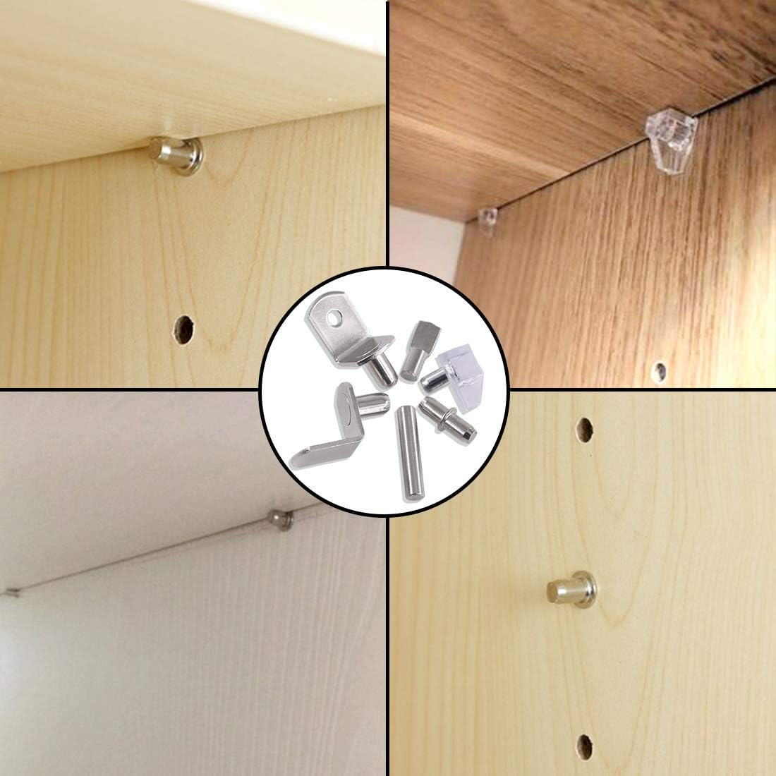 Keadic 160Pcs Hardware Heavy Duty Shelf Pin Kit, 5 Styles Cabinet Support Pegs Holder Metal Nickel (5Mm) image number 4