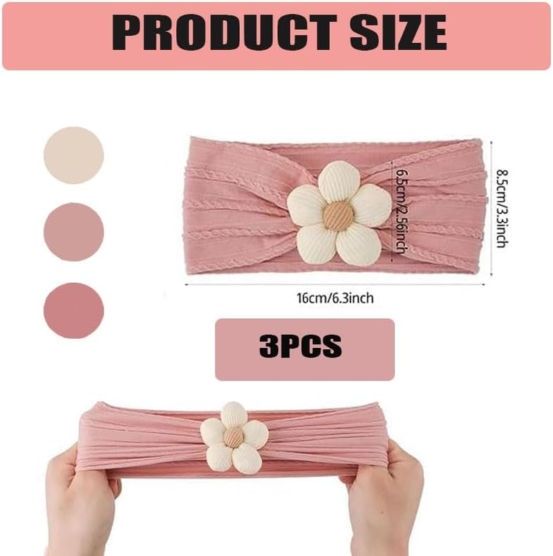 Baby Girl Headbands Bows Turban Nylon Newborn, 3Pcs Soft Elastic Knotted Headbands, Baby Head Wrap Hair Band image number 3