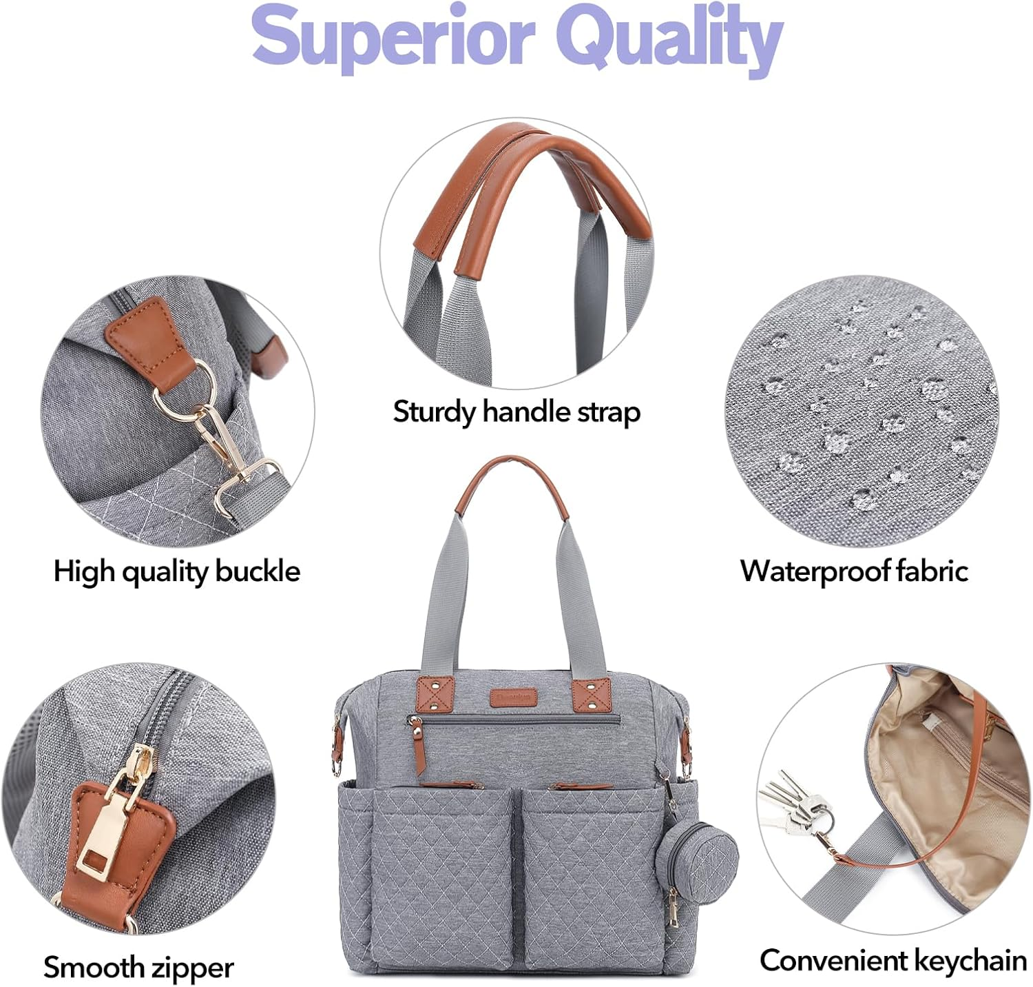 Diaper Bag Tote,Large Diaper Bag with Pacifier Case & Changing Pad,Waterproof Baby Bag with Shoulder Straps & Stroller Straps for Mom Dad image number 2