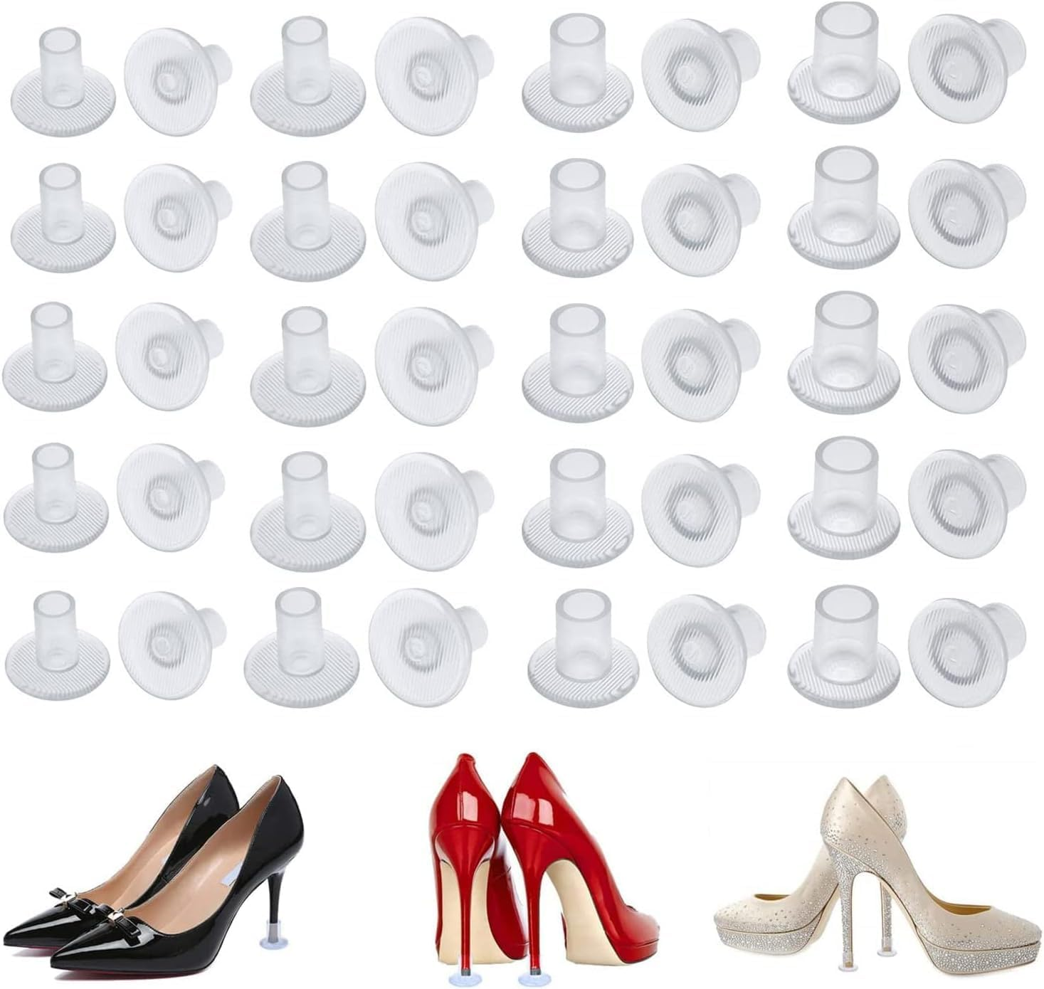 20 Pairs High Heel Protectors for Shoes Women, 4 Sizes High Heel Stoppers, Protecting Shoe Heels, Grass Heel Protector, Heel Repair Caps Covers for Wedding, Outdoor Activities (Transparent) image number 4