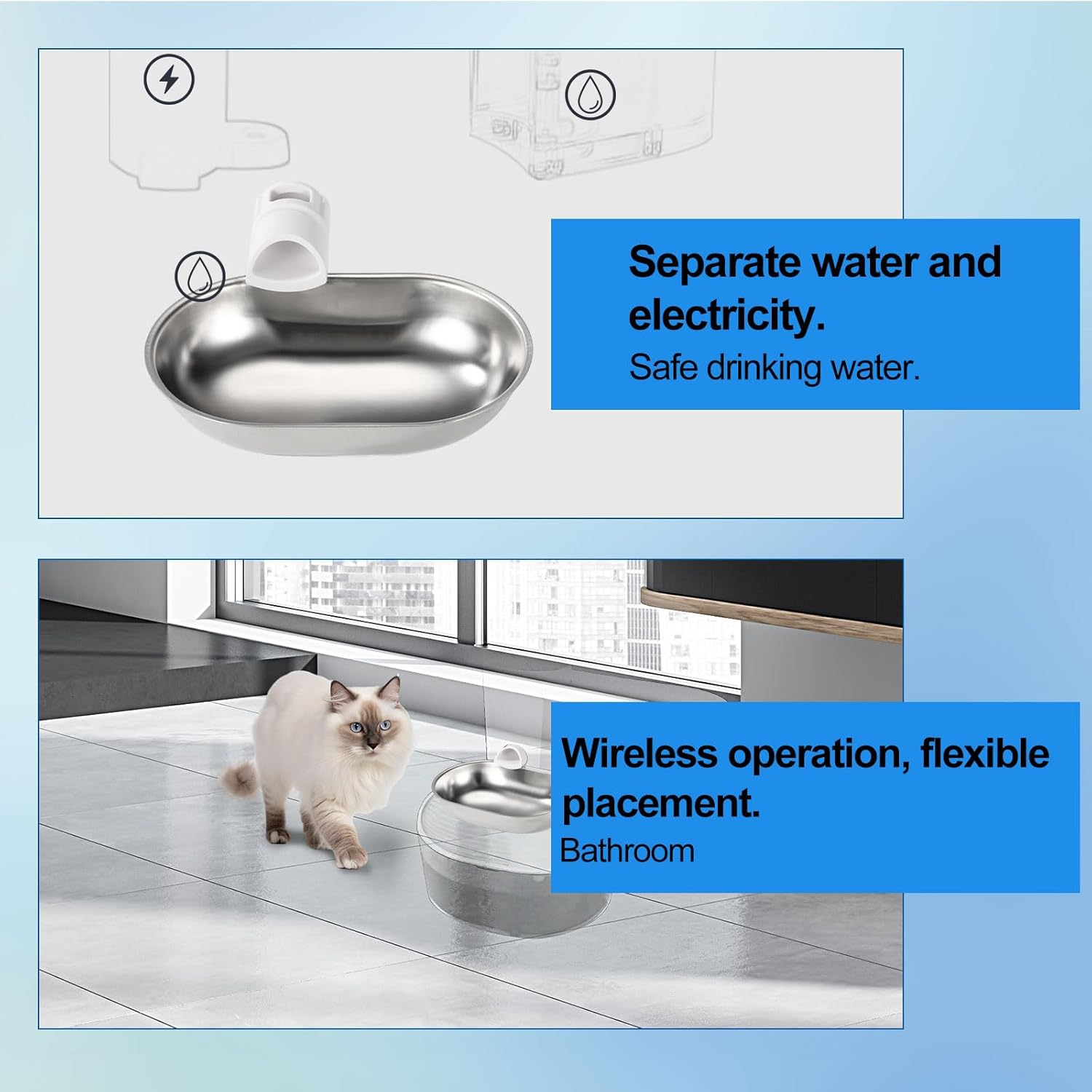 Smart Pet Water Fountain, Stainless Steel Automatic Pet Water Dispenser Wastewater Separation Feeding Watering Bowl for YSJ250424US for Cats and Small Dogs (Silver) image number 6