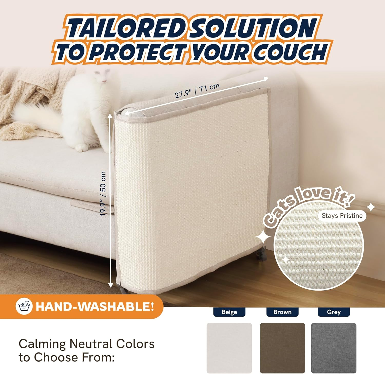 PANTHER ARMOR Cat Scratch Couch Protectors [2X Left & Right Arm in Beige] - Natural Sisal Furniture Protector for Cats - Scratching Pads - Couch Covers image number 3