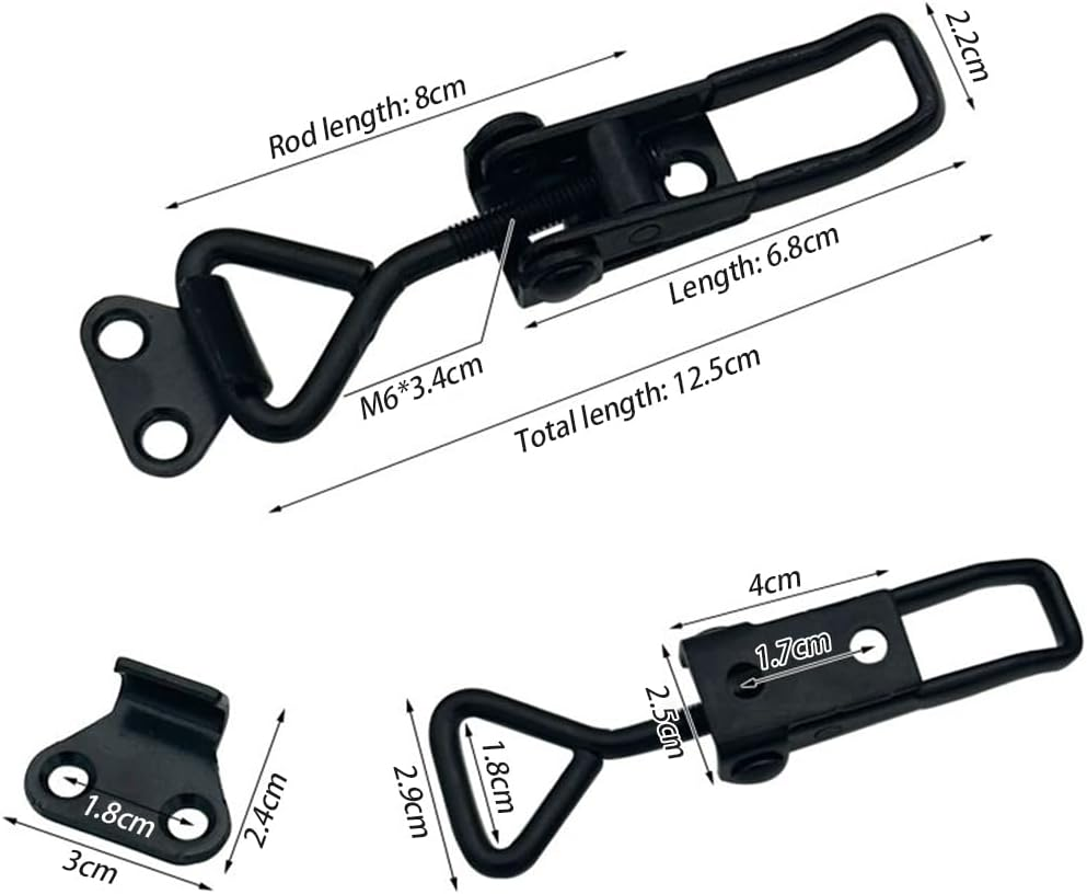 4 Pack Toggle Latch Clamp 4002 180KG Holding Capacity Toggle Latches with Lock-Hole Adjustable Heavy Duty Medium Latch for Lid Tool Box Cases (Black) (Black) image number 6