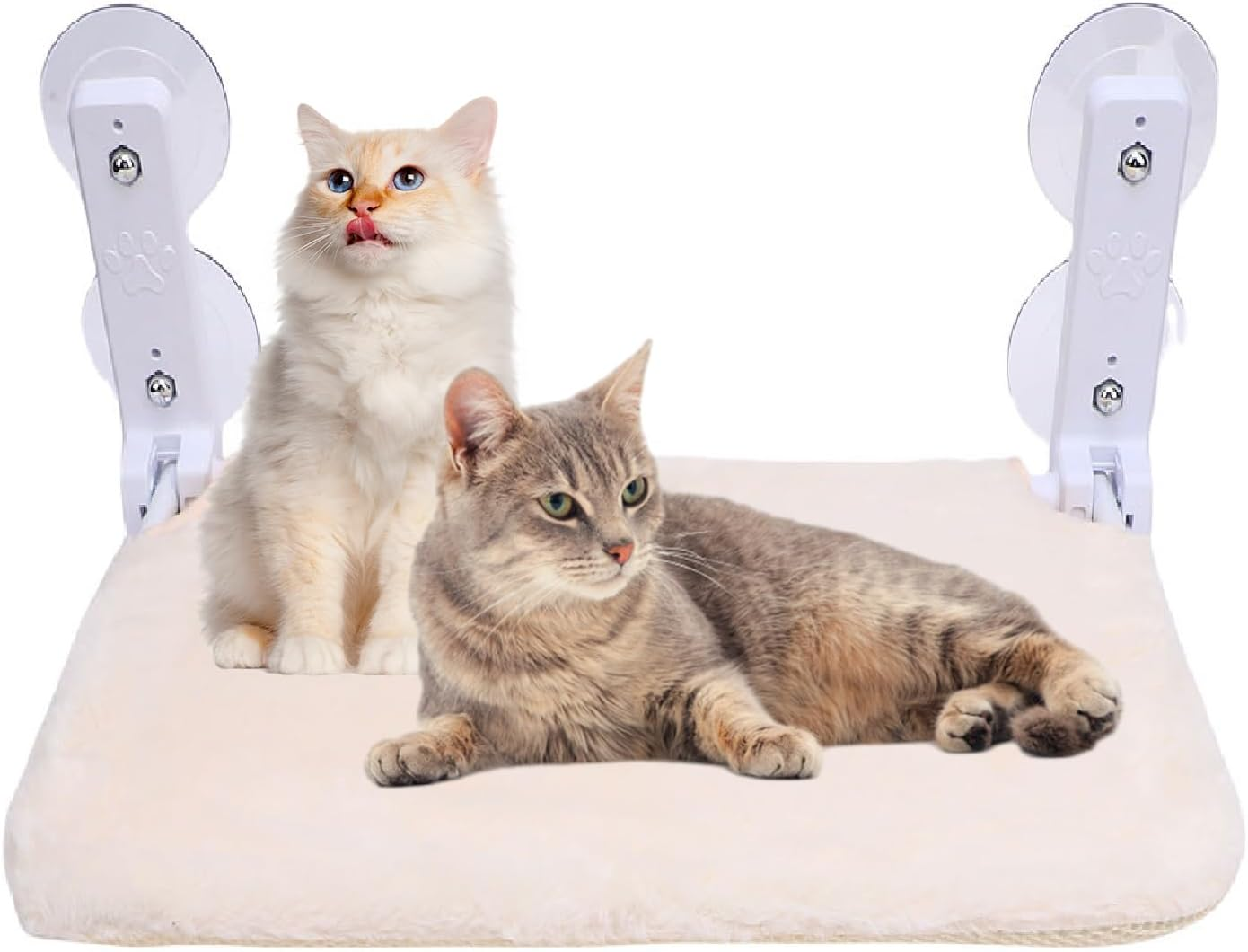 Cordless Window Perch Cat Hammock, Cat Hammock Foldable Window Perch Bed, Cats Viewing Platform Seat with Pad for Indoor, Sunbathing and Bird Watching (Beige, 23.6X12In(60X30Cm))