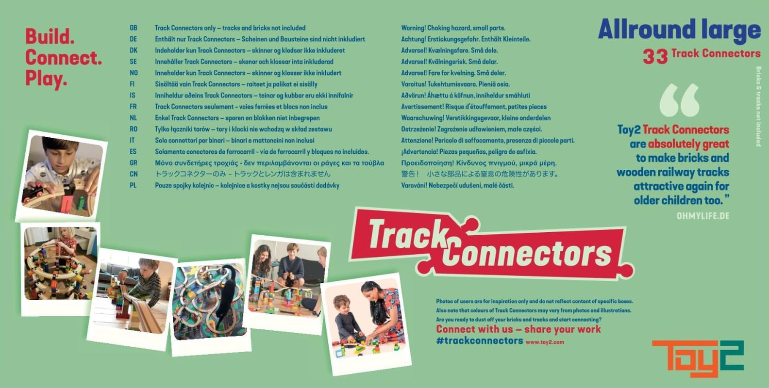 TOY2 Allround Medium Set Compatible Brio Railway &  Duplo Building Blocks Building Set 6 Different Track Connectors Sustainable Wooden Railway Wooden Rail Connectors, All-Round Set 20 Rail image number 3