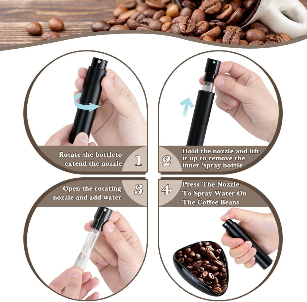 TNTAIAHL Coffee Bean Dosing Cup, Ceramic Measuring Cups and Spray Bottle Set for Espresso, Coffee Bean Container, Weigh Tray Is Coffee Bar Accessorie for Coffee Lovers (Black)