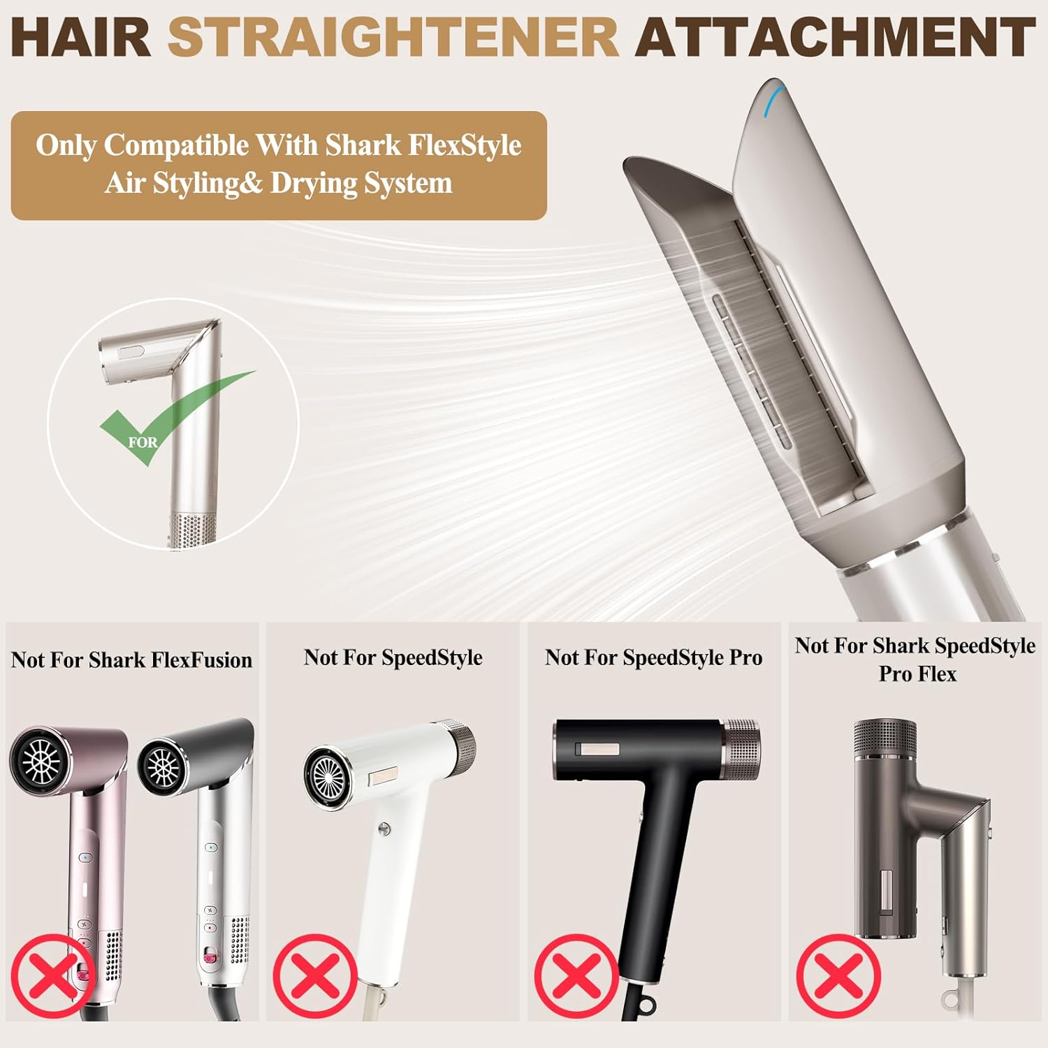 Hair Smooth Attachment for Shark Flexstyle, Gentle Airflow Smooth Nozzle for Shark Flex Style HD400 Series, Hair Straightener Styling from Curly Coily Wet to Straight Smooth Sleek Shiny Hair image number 1