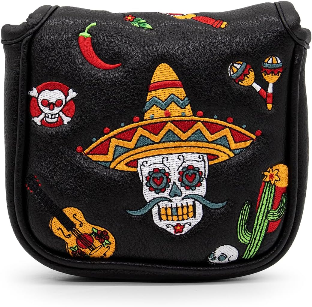 Golf Club Headcover for Drivers, Fairway Woods, Hybrids, and Mallet Blade Putter Sugar Skull Style Premium Leather Golf Headcovers Set with Interchangeable No. Tags image number 4
