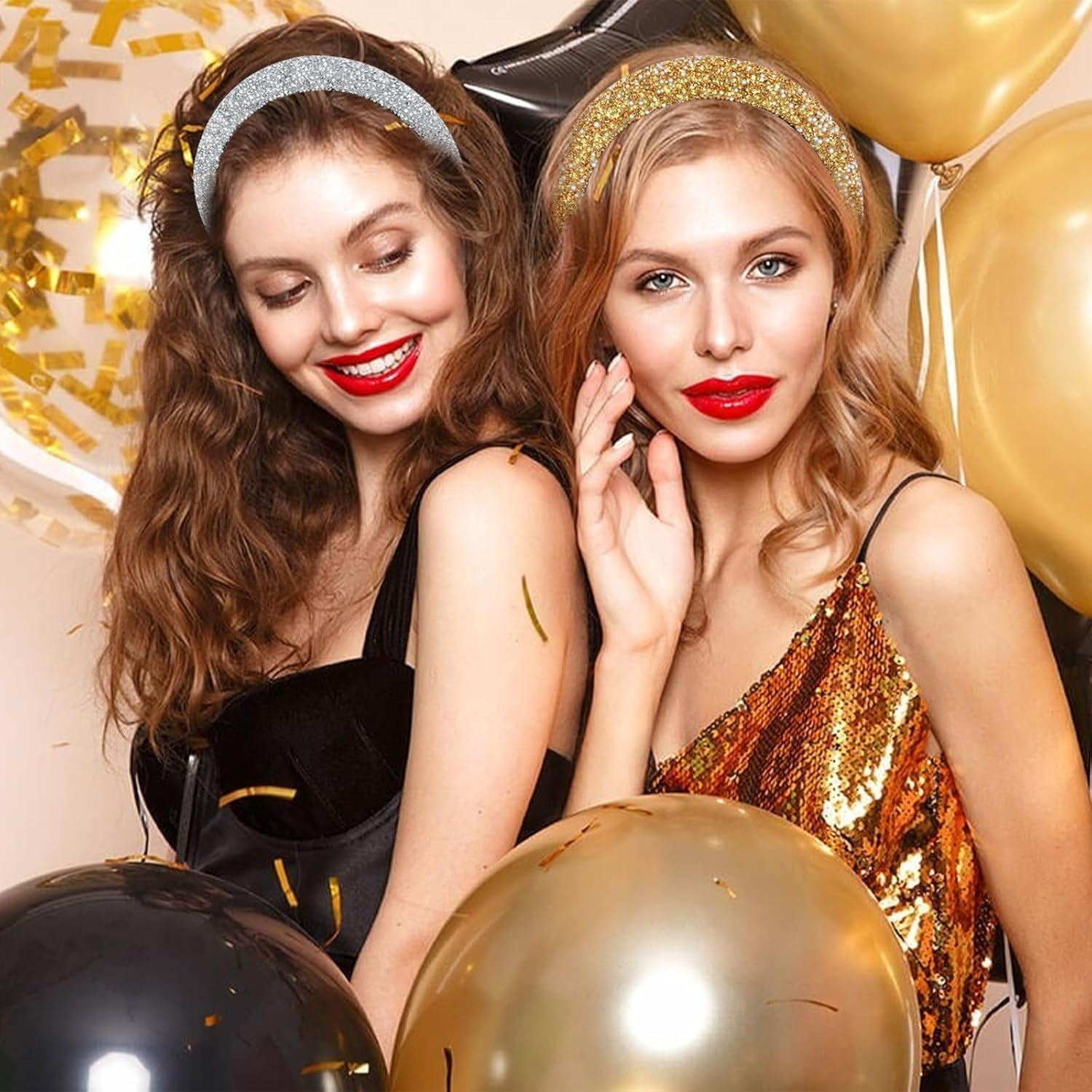 Rhinestone Headbands, Gold, Sparkling Crystal Headwear, Jewelry Headband, Diamond Bling Rhinestone Wide Hairband, Non Slip Glitter Hair Hoop, Faux Crystal Diamond Headpiece for Women Girls