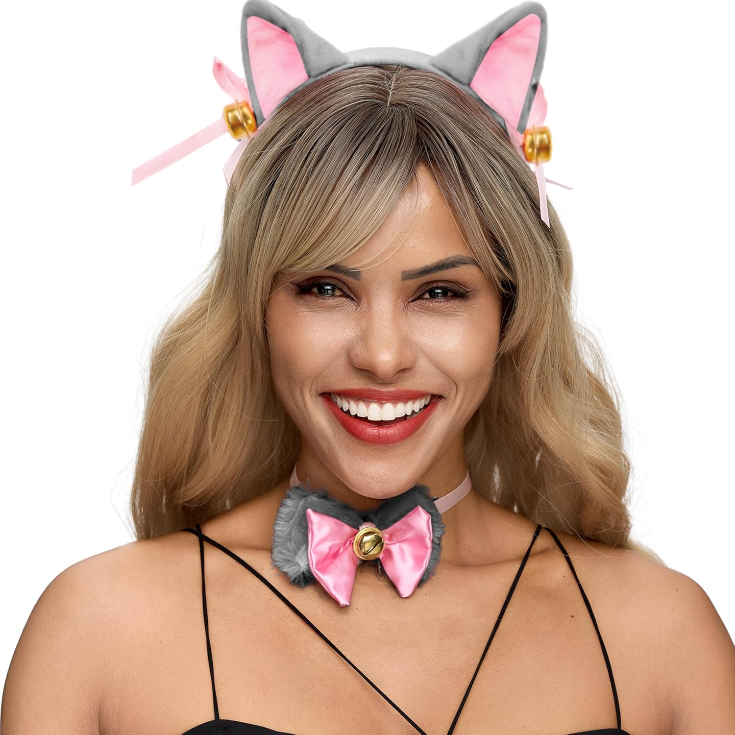 Spooktacular Creations 5 Pc Kitty Cat Halloween Costume Accessory Set with Cat Ears Headband, Paws Gloves, Bow Tie, Tail