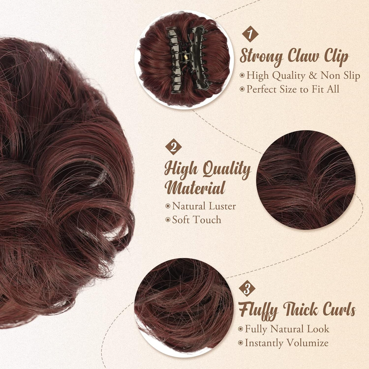 BARSDAR Claw Clip Messy Bun Hairpiece, Clip in Claw Hair Bobbles, Curly Synthetic Hair Bun, Hair Extension for Women, Ponytail Updo Donut Chignon image number 6