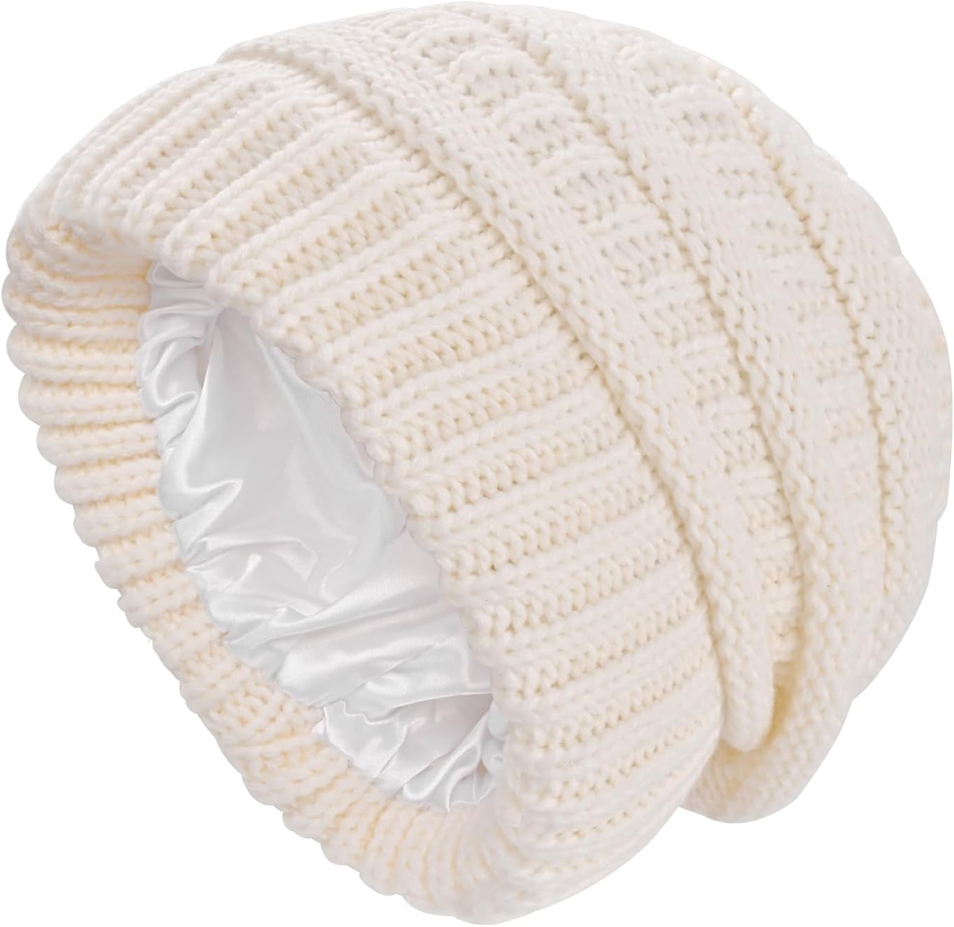 SGQTZDZQ Satin Lined Beanie Hats for Women, Warm Slouchy Ladies Winter Hats, Classic Fashionable Wooly Cable Knit Skull Cap - Blue-Gray image number 7