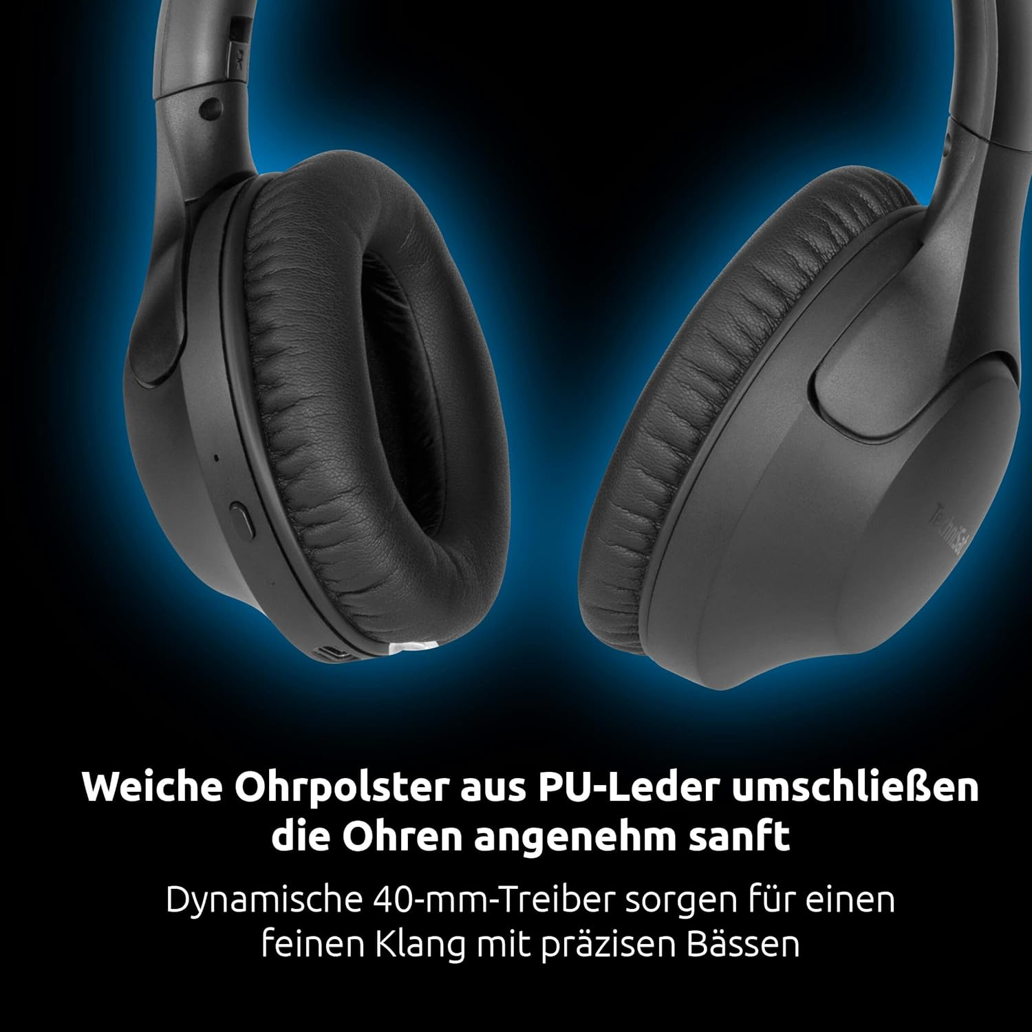 Technisat STEREOMAN 3 BT Wireless Bluetooth Headphones (Bluetooth, Bass Boost, Built-In Battery, Built-In Microphone, Adjustable Headphone Length, Padded, Music Control) Black image number 5