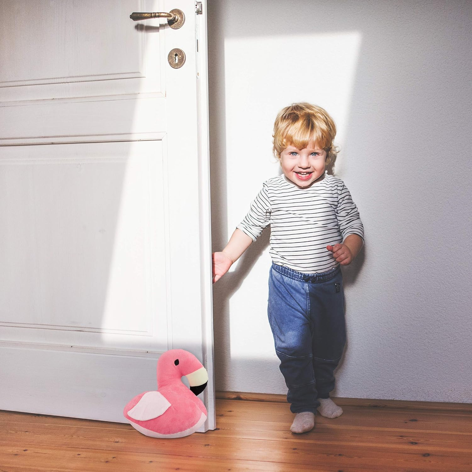 Relaxdays Flamingo Doorstopper, Decorative Floor Bumper, Standing, Filled Fabric Door Stop, Pink image number 6