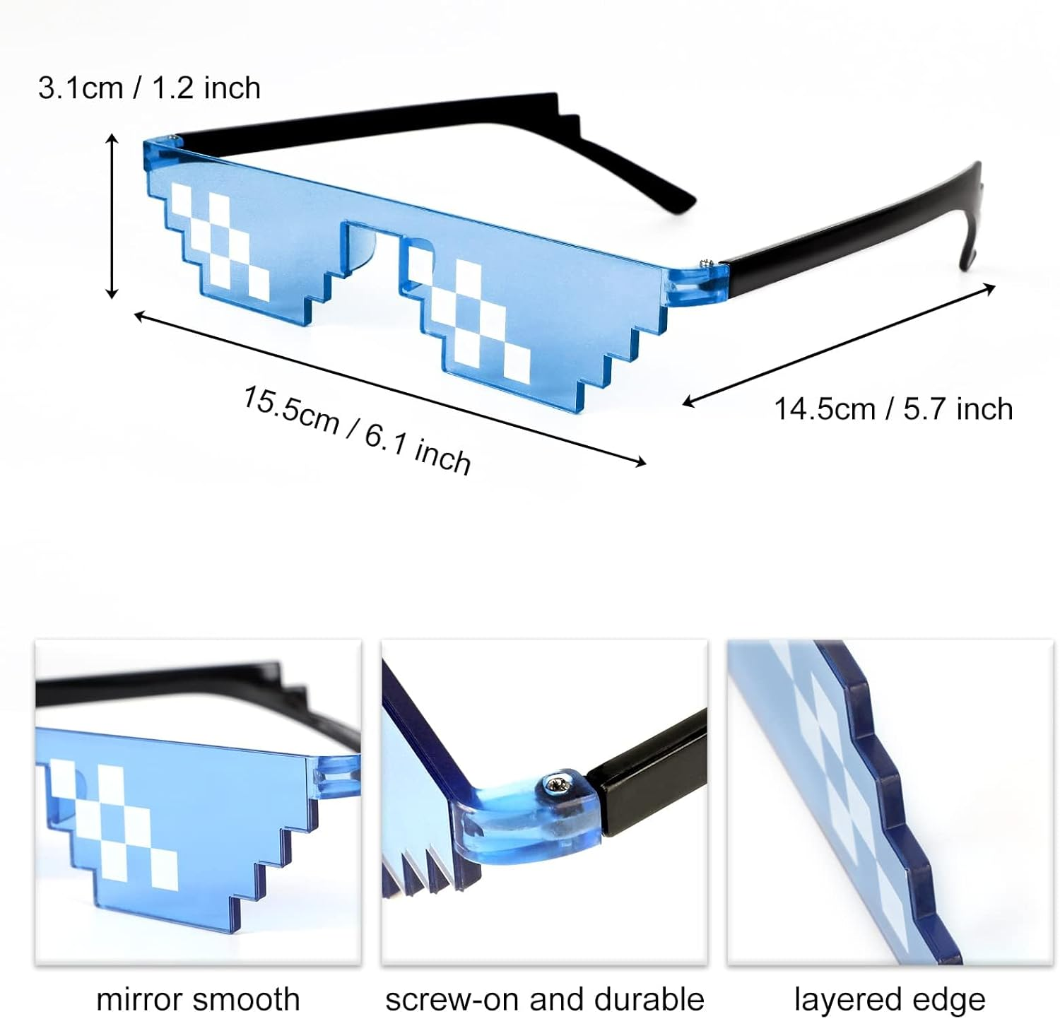 8 Pairs Pixel Sunglasses, Cool Thug Glasses Mosaic Glasses Mulity-Color Plastic Glasses, Funny Eyeglasses Suitable for Holiday Decoration Props Glasses, Adults Kids Photo Props Party Supply image number 6