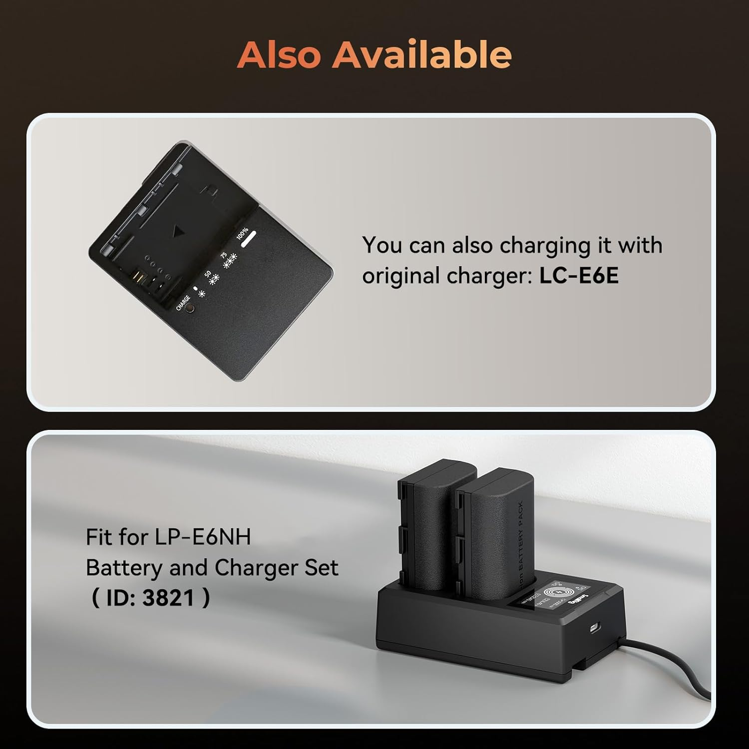 SMALLRIG LP-E6NH 2400Mah USB-C Battery for Canon R5, R6, R7, 2.5H Full Charged Battery for Canon R6 Mark II, R, R5 C, 5D II/III/IV, 6D, 6D II, 7D, 7D II, 60Da, 70D, 80D, 90D, Orange - 4968 image number 2