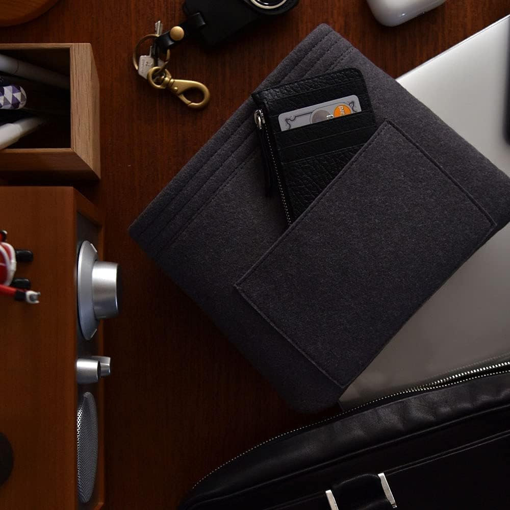 HYK MART Felt Purse Organizer Insert, Handbag Storage Pouch with Multi Pockets - Pack of 2 (Dark Grey) image number 6