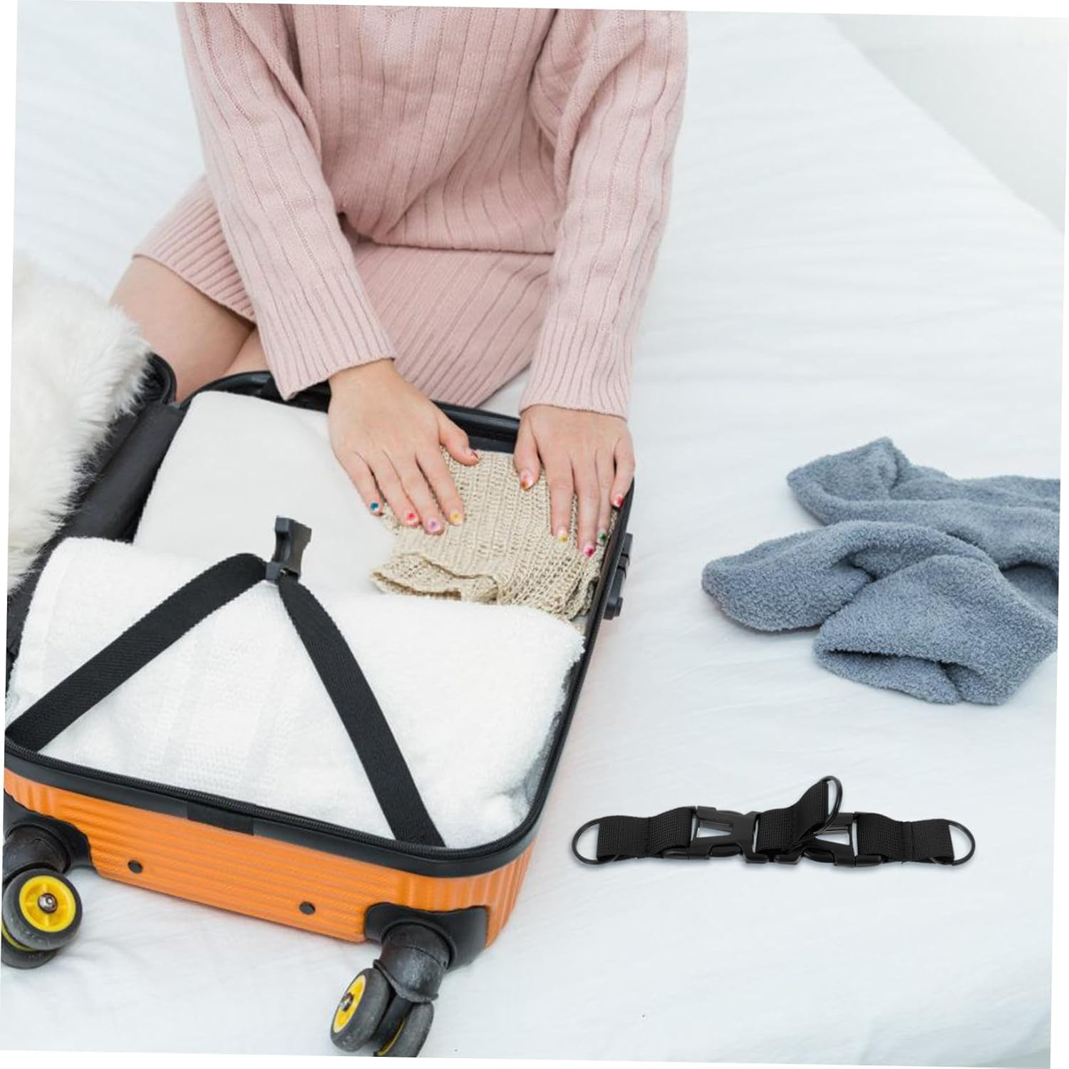 HEALEEP Adjustable Black Outdoor Luggage Strap Three-Ring Buckle, Multifunctional Wide Suitcase Strap for Travel, Secure Packing and Carrying Accessories