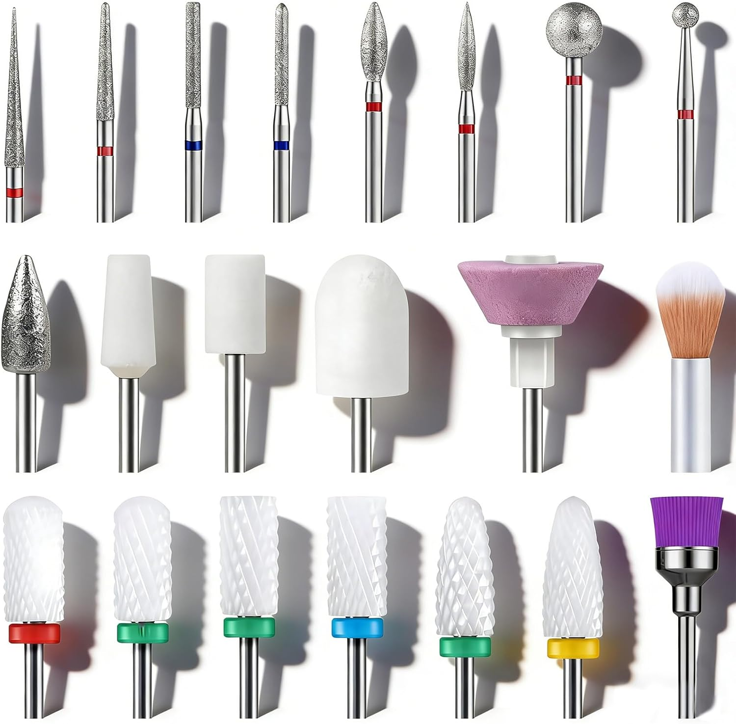 Pack of 21 Nail Cutter Bits, Diamond and Ceramic Cutter Nail Bit for Gel Nails 3/32 Inch Electric Nail Cutter Bits Set Nail Cutter Attachments Piece Nail Drill Set for Manicure and Pedicure