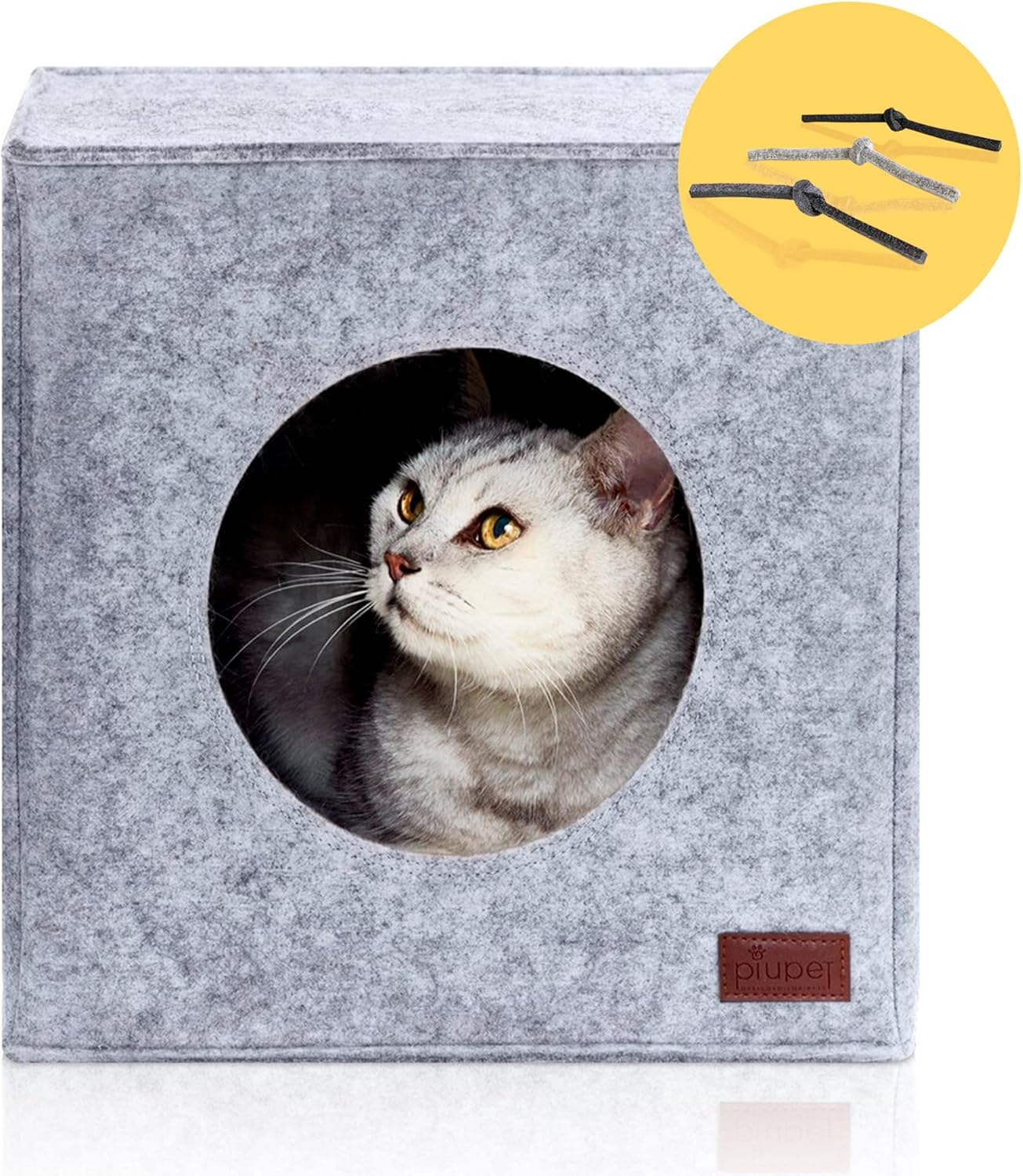 Piupet&reg; Cat Den with Cushion, Suitable for IKEA Kallax & Expedit Shelves, Cuddly Cave in Grey