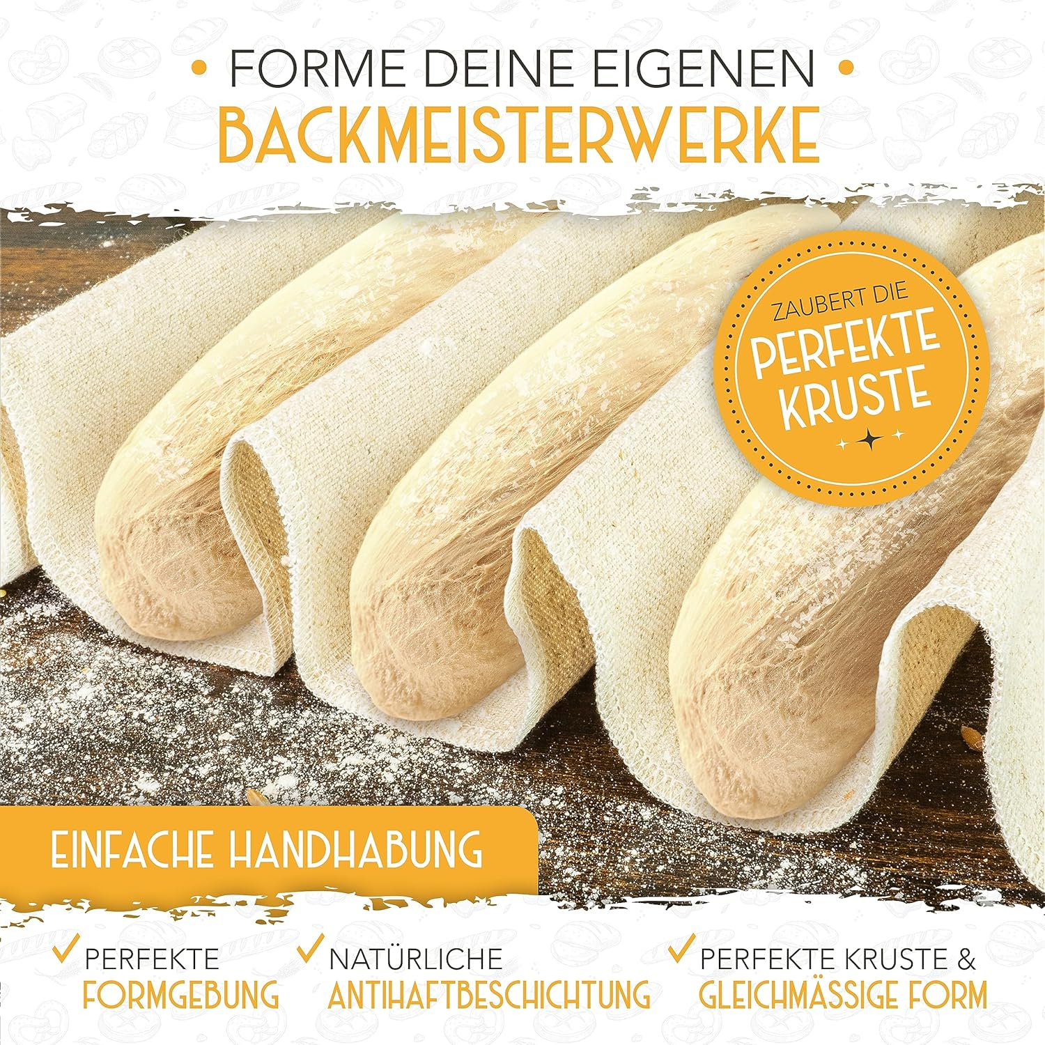 KRUSTENZAUBER Baguette Baking Mould Non-Stick Including Baker'S Lines and Baker'S Knife - 4 Baguette Baking Tray - Ideal as Baguette Tray, Bread Baking Mould, Baguette Tray, Bread Baking Accessories image number 1